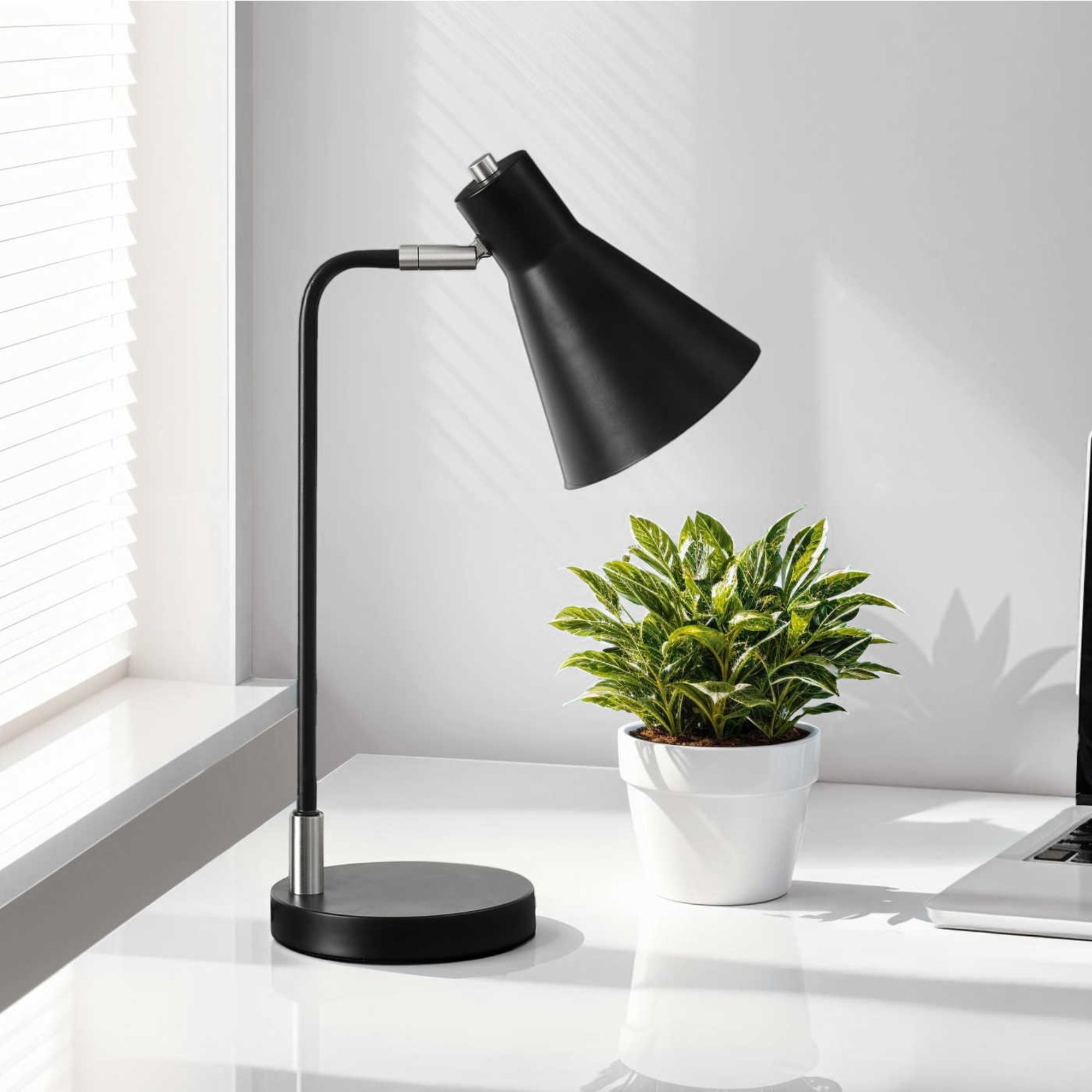 Black 17-inch contemporary table lamp by Monarch Specialties with a sleek modern design for stylish home lighting.