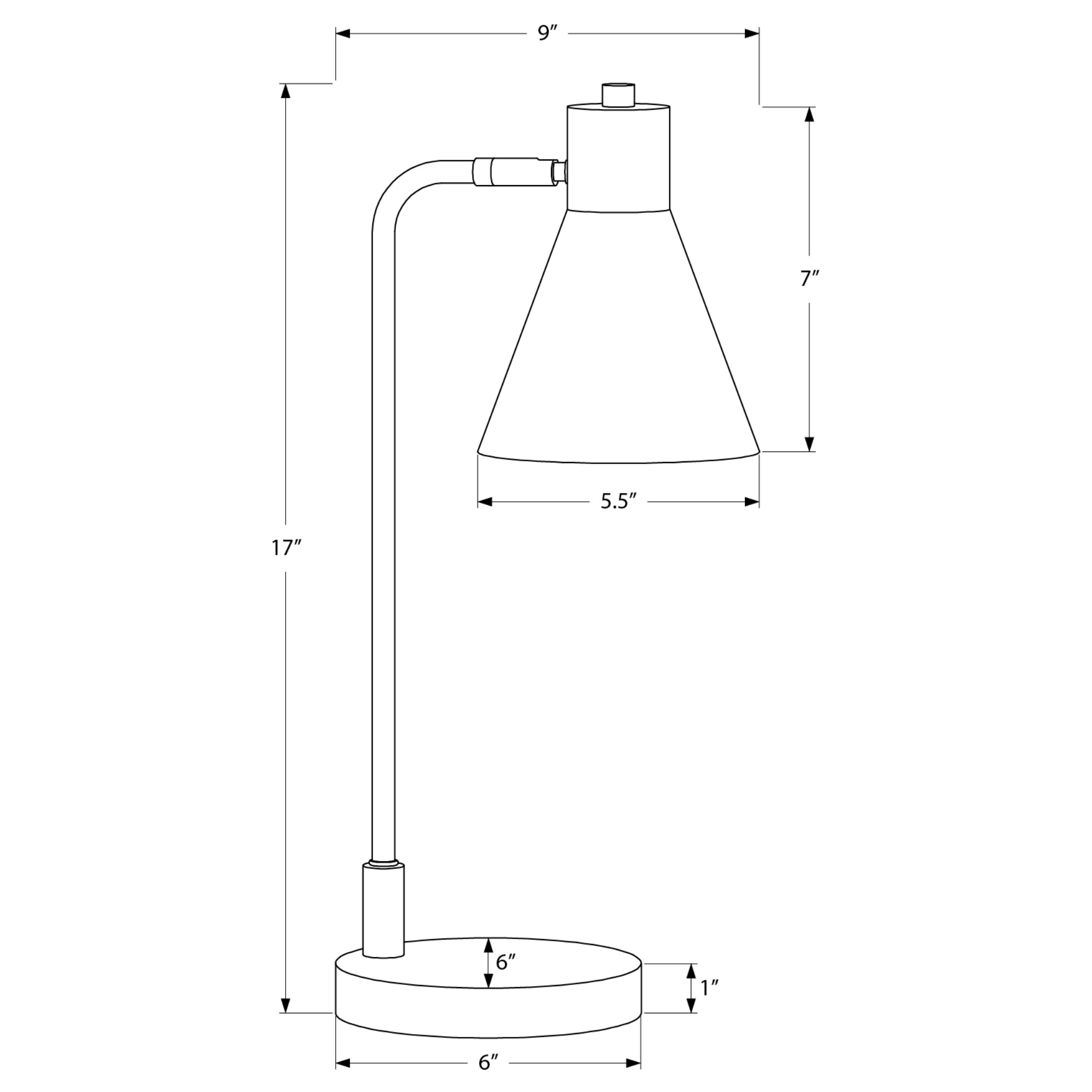 Black 17-inch contemporary table lamp by Monarch Specialties with a sleek, modern design and a cylindrical shade.