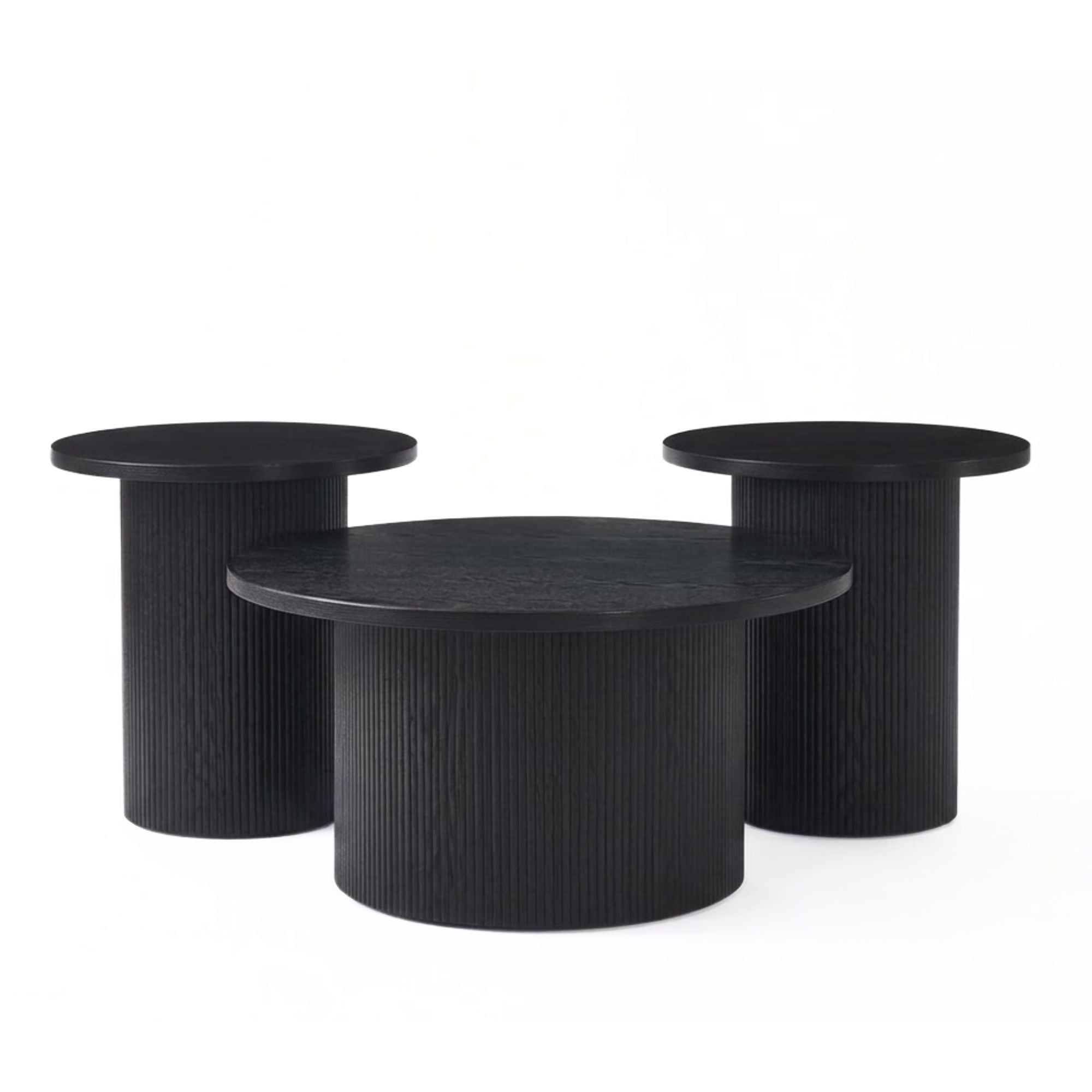 Black Harper 3-piece coffee table set by IFF featuring modern, sleek tables with clean lines and a smooth finish.