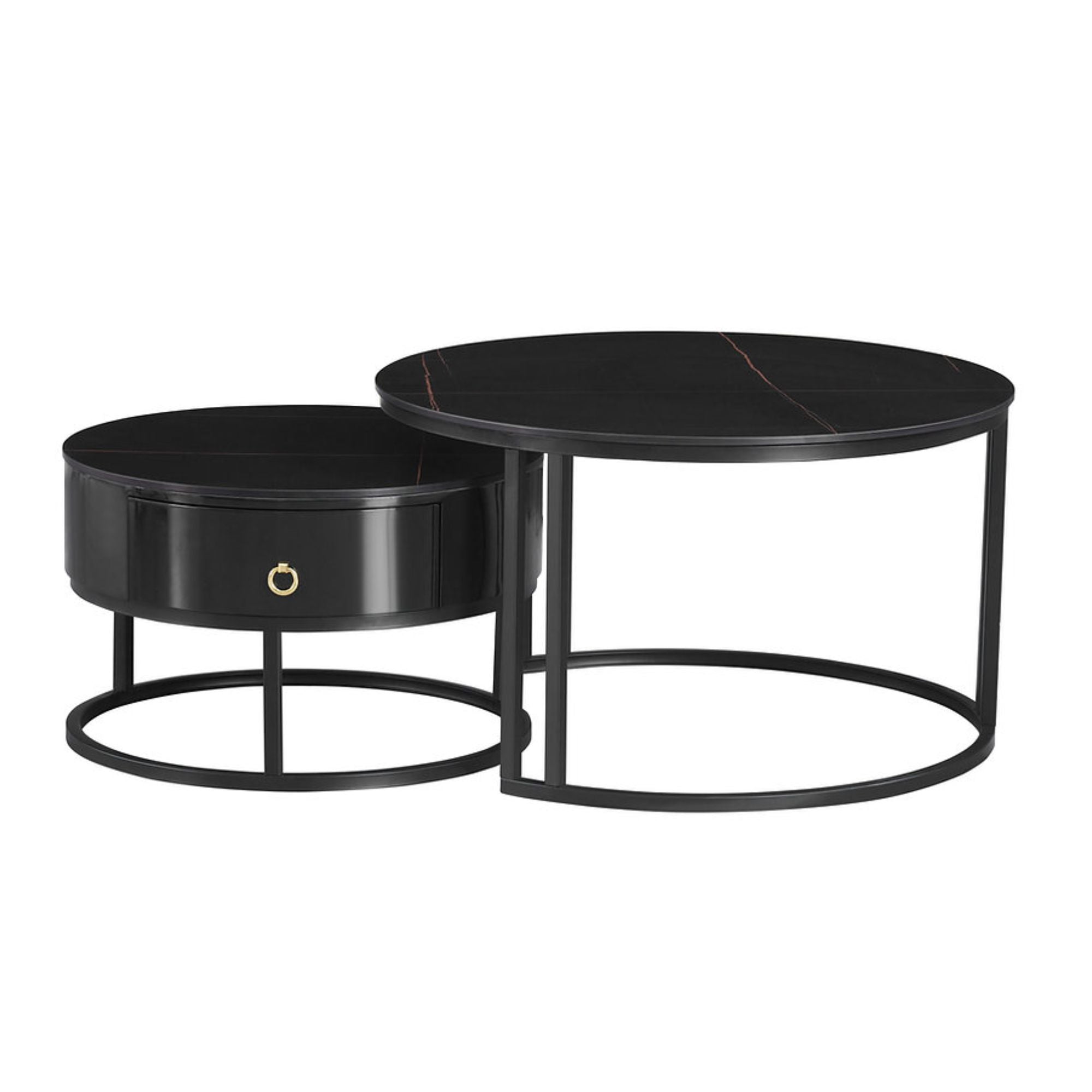 Elegant Marquina Midnight Black Stone Top Coffee Table set by IFF featuring sleek modern design and sturdy construction.