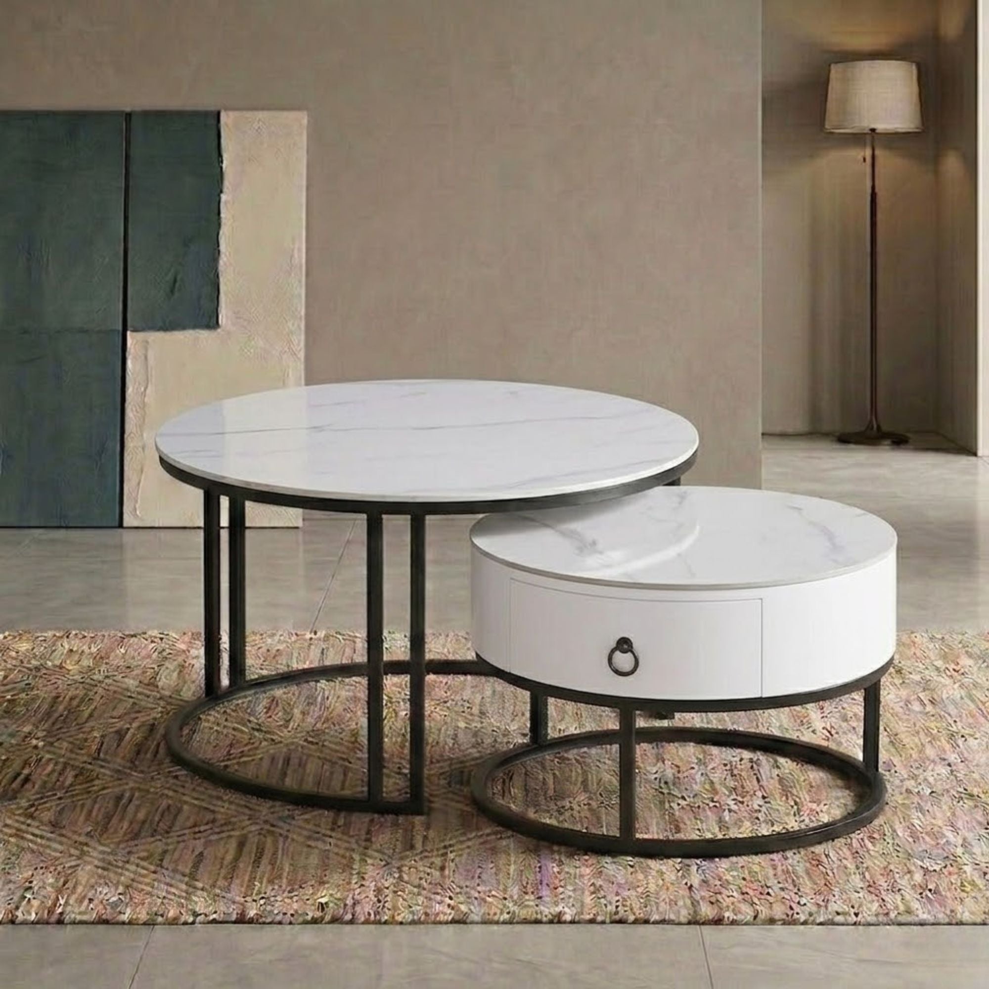 Elegant Calacatta White stone top coffee table by IFF, featuring a sleek white finish and modern design.