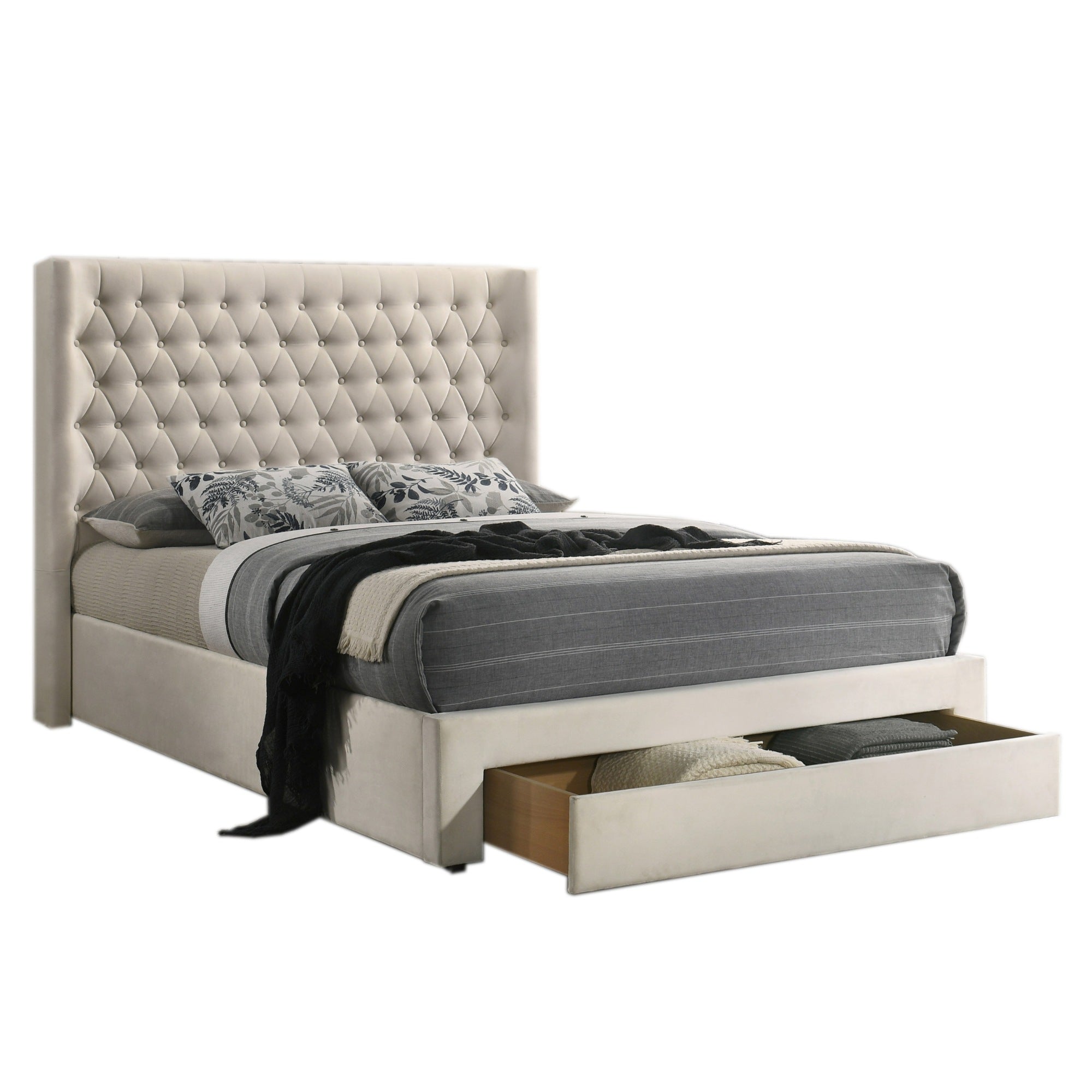 Aria Velvet Storage Bed in Beige