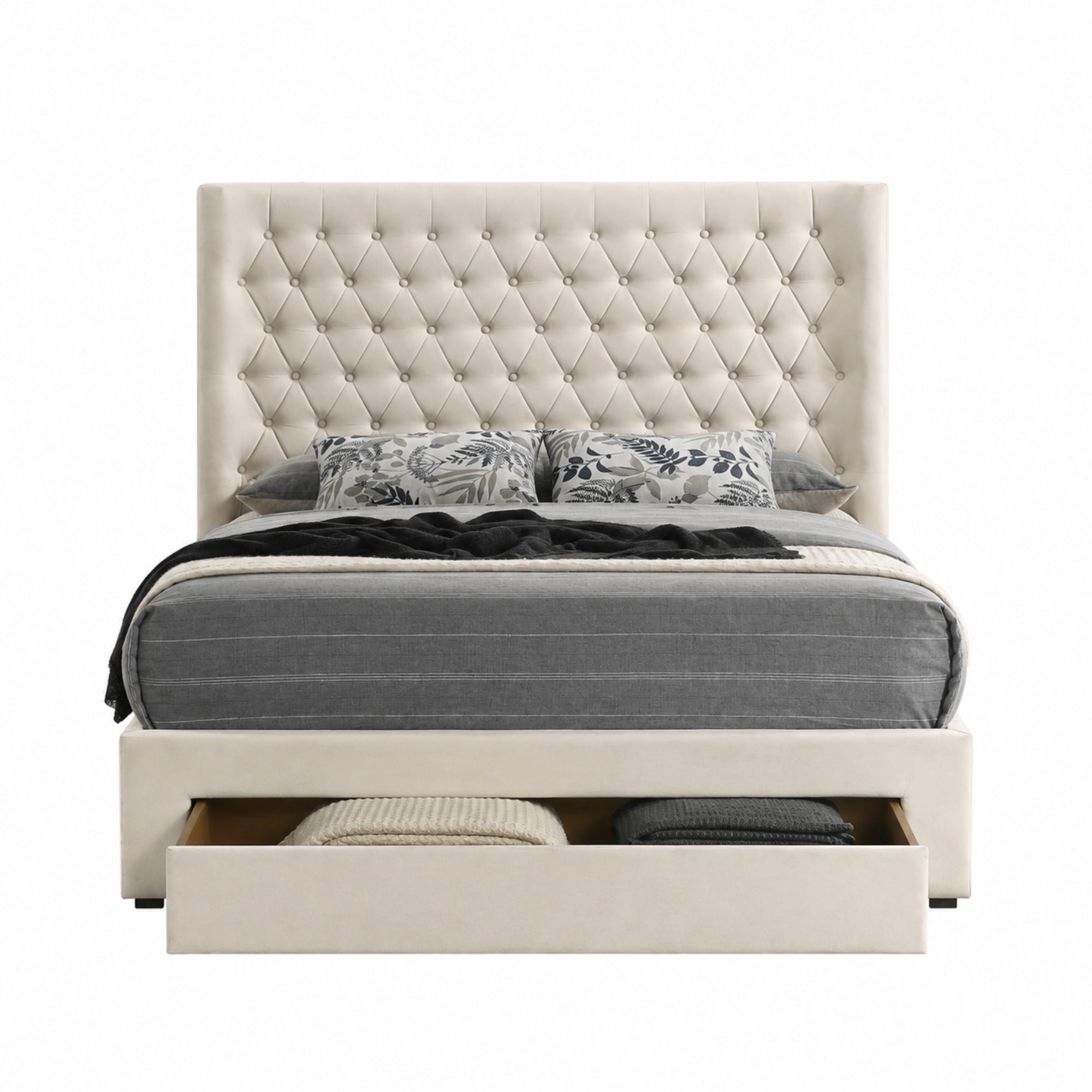 Aria Velvet Storage Bed in Beige