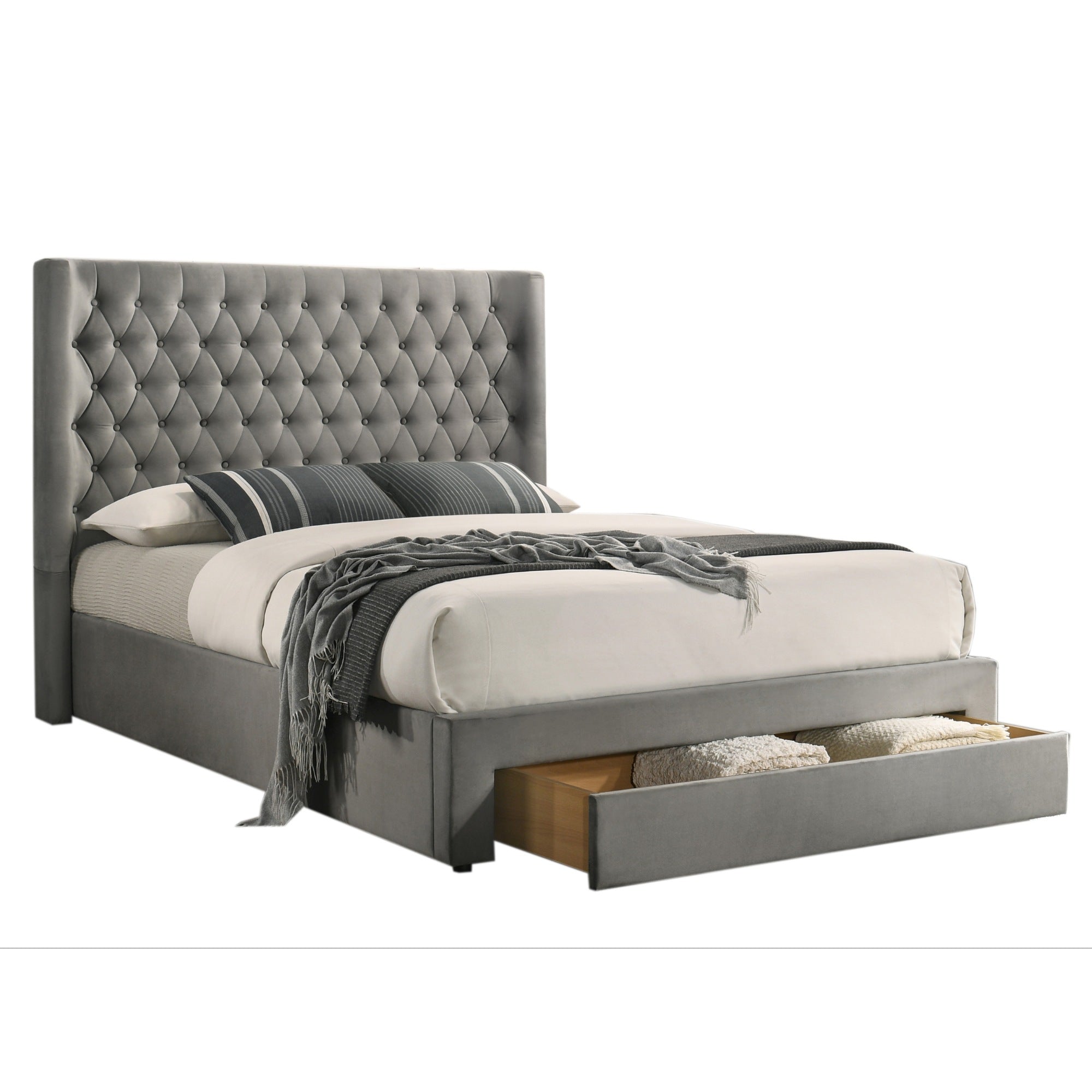 Aria Velvet Storage Bed in Grey