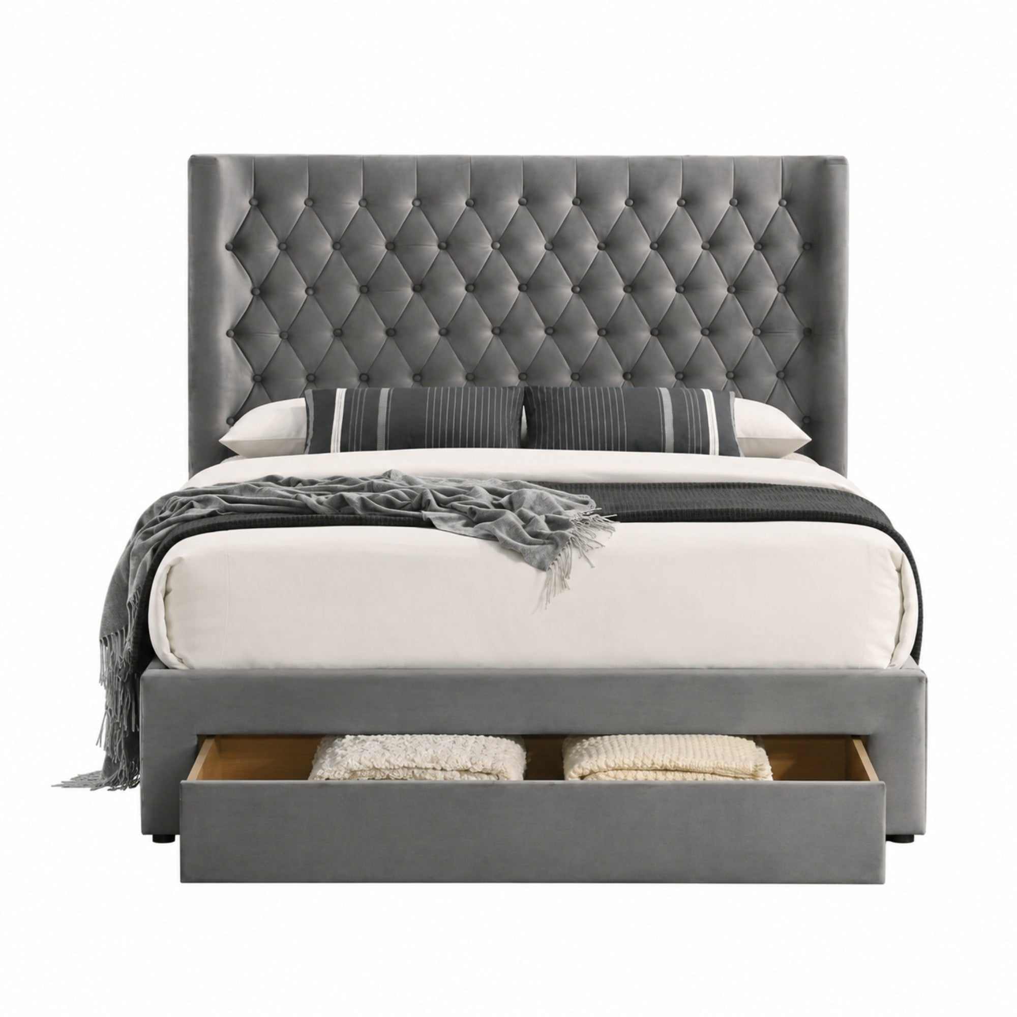 Aria Velvet Storage Bed in Grey