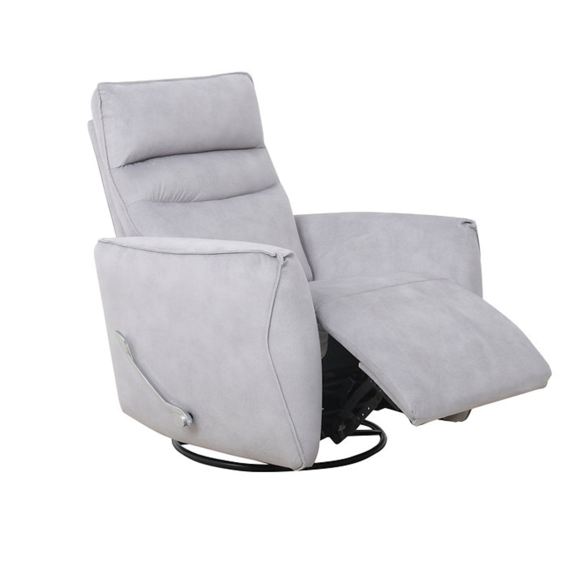 Light grey IFF Arlo rocker recliner chair with plush cushioning and reclining feature, shown from a side angle.