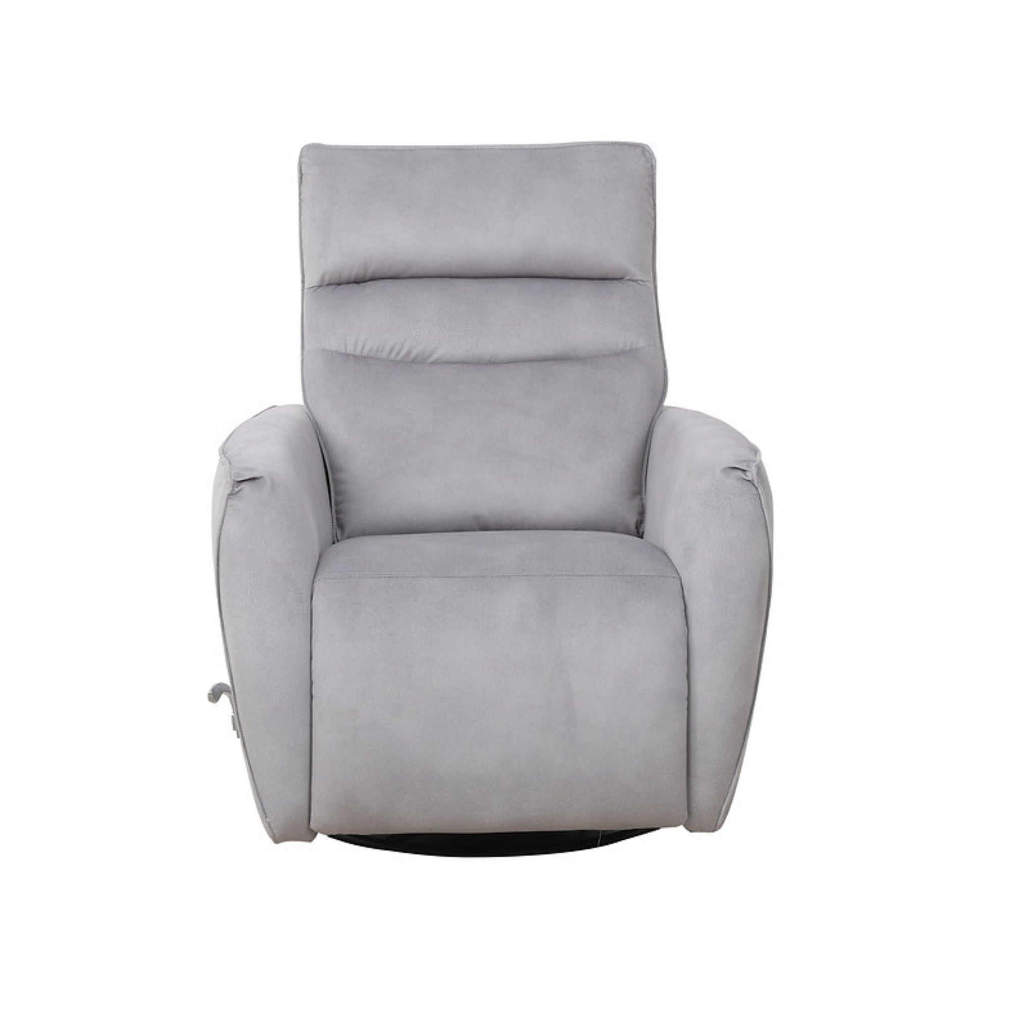 Light grey IFF Arlo rocker recliner chair with plush cushioning and padded armrests, designed for comfortable lounging.