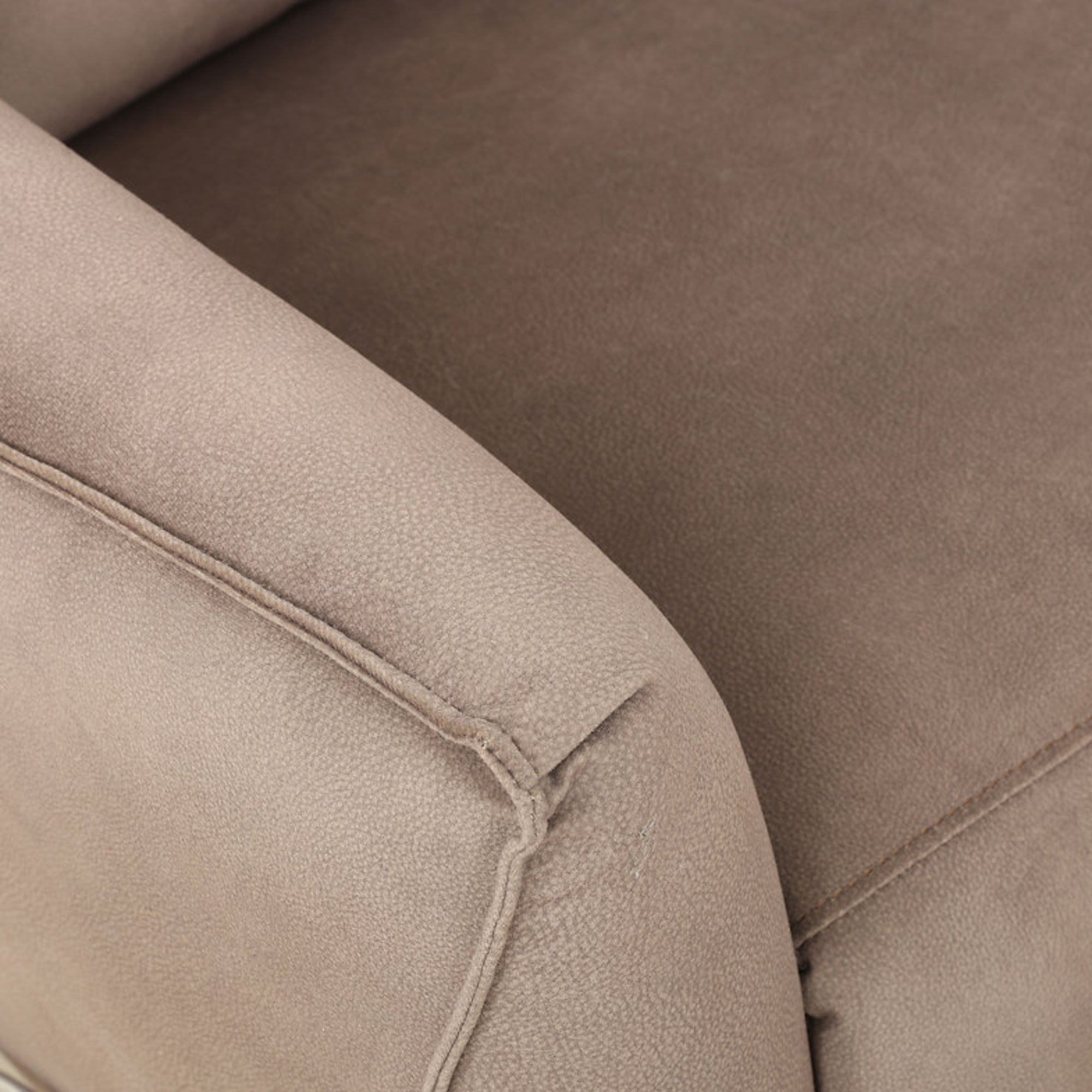 Warm taupe IFF Arlo rocker recliner with plush cushioning and wooden legs, designed for comfortable lounging and relaxation.