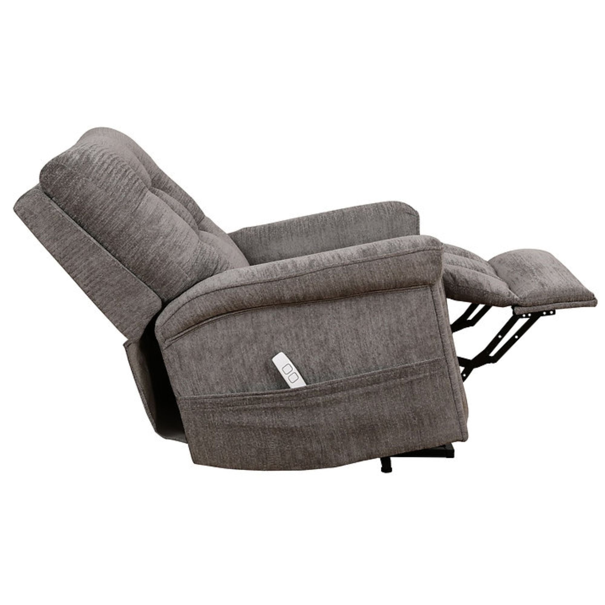 Gray-brown IFF Harlow power recliner lift chair with plush cushioning and sturdy armrests, designed for comfort and ease of use.