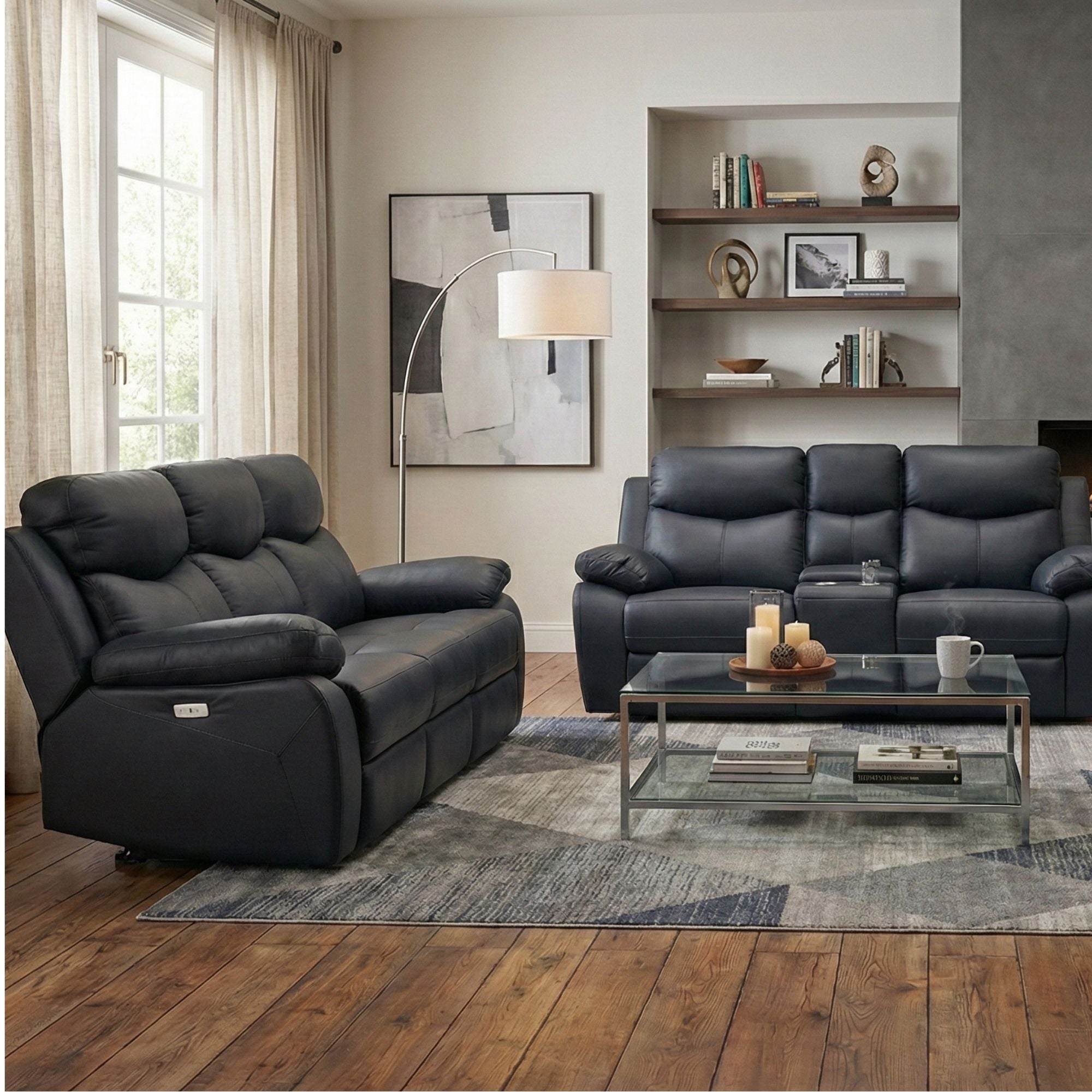 Monarch Luxe Leather Power Recliner Sofa Set in Black | CastleUp Experience Centre