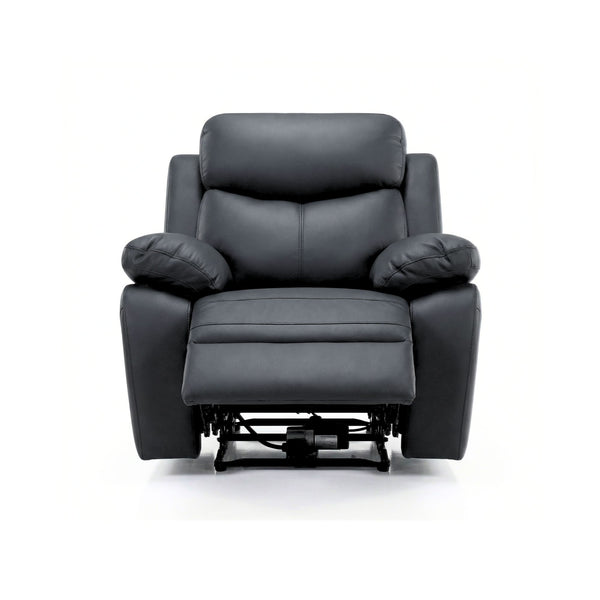 Black Monarch Luxe leather power recliner sofa set by IFF, showcasing plush reclining seats with elegant design and padded armrests.