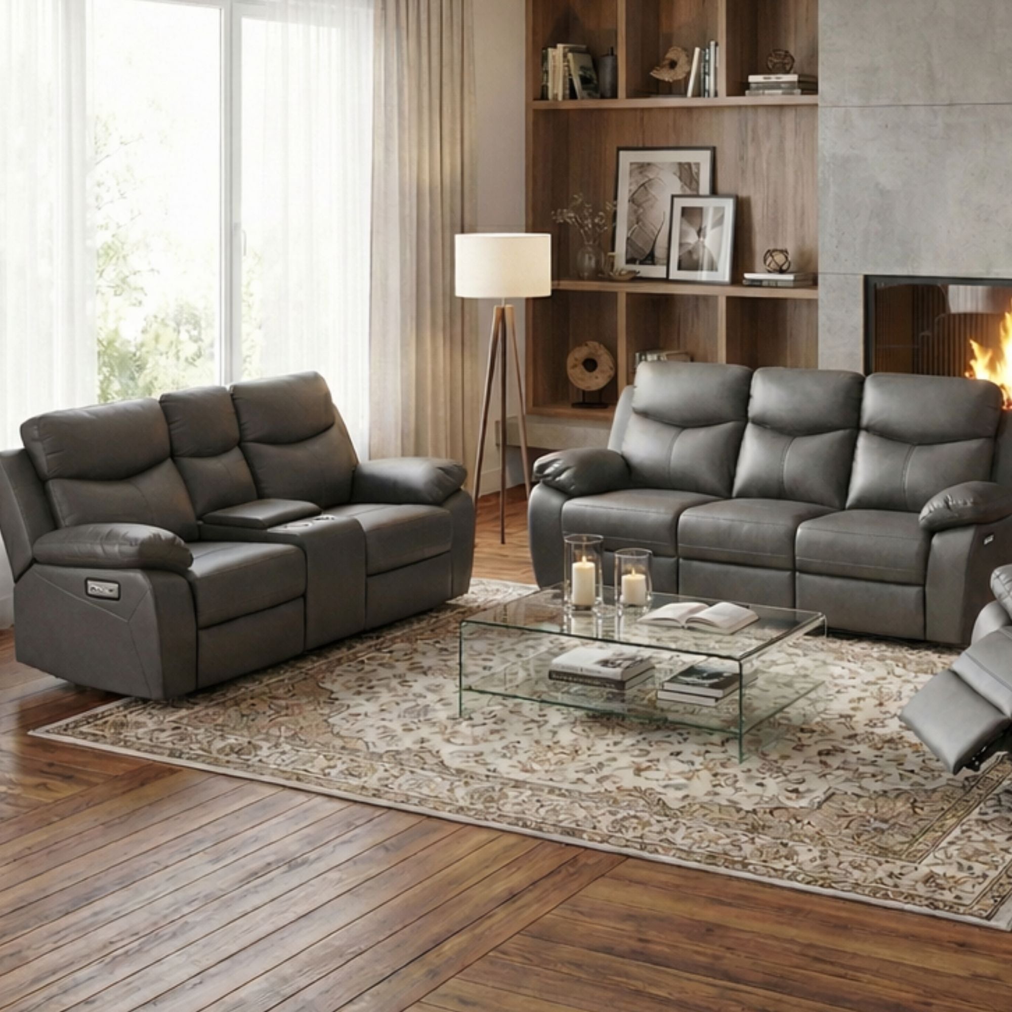 Dark grey Monarch Luxe leather power recliner sofa set by IFF, featuring plush cushions and modern design.