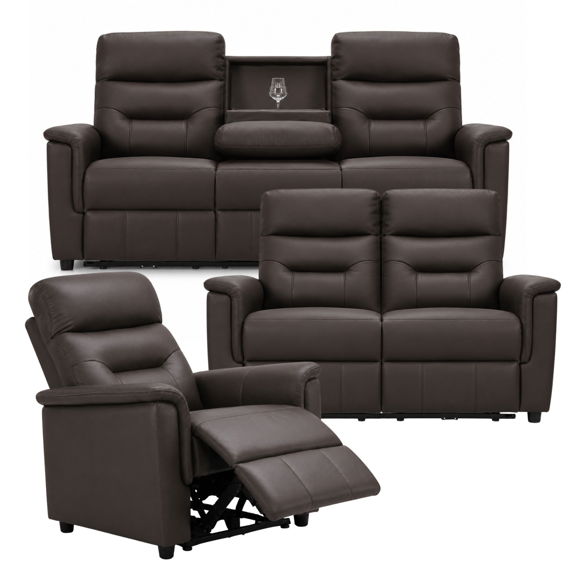 Serenity Genuine Leather Power Reclining Sofa Set Brown