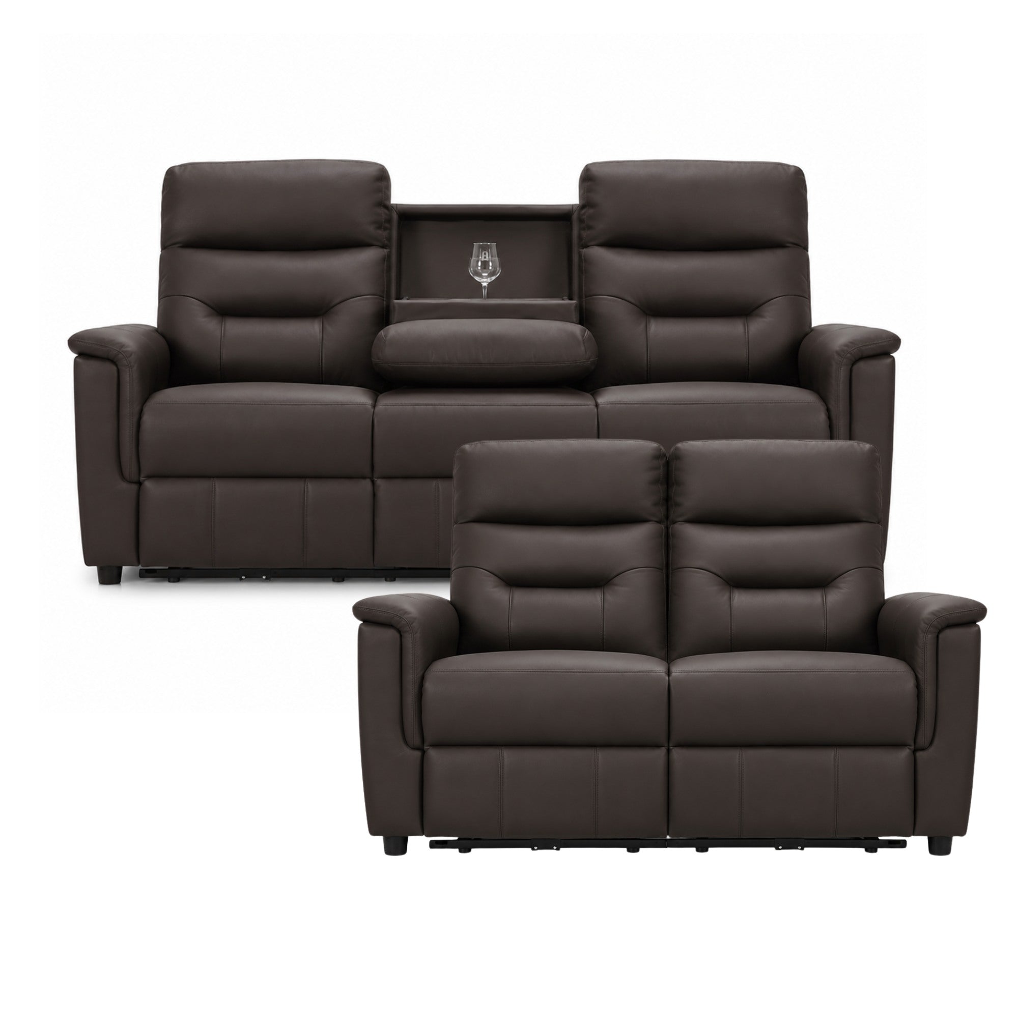 Serenity Genuine Leather Power Reclining Sofa Set Brown