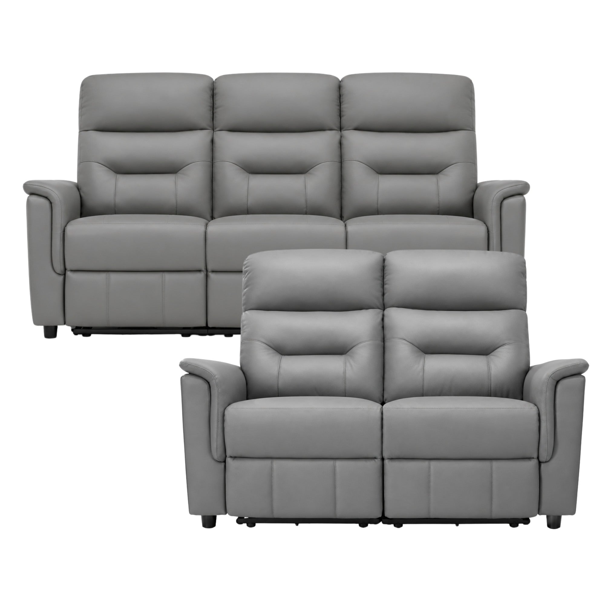 Serenity Genuine Leather Power Reclining Sofa Set Grey