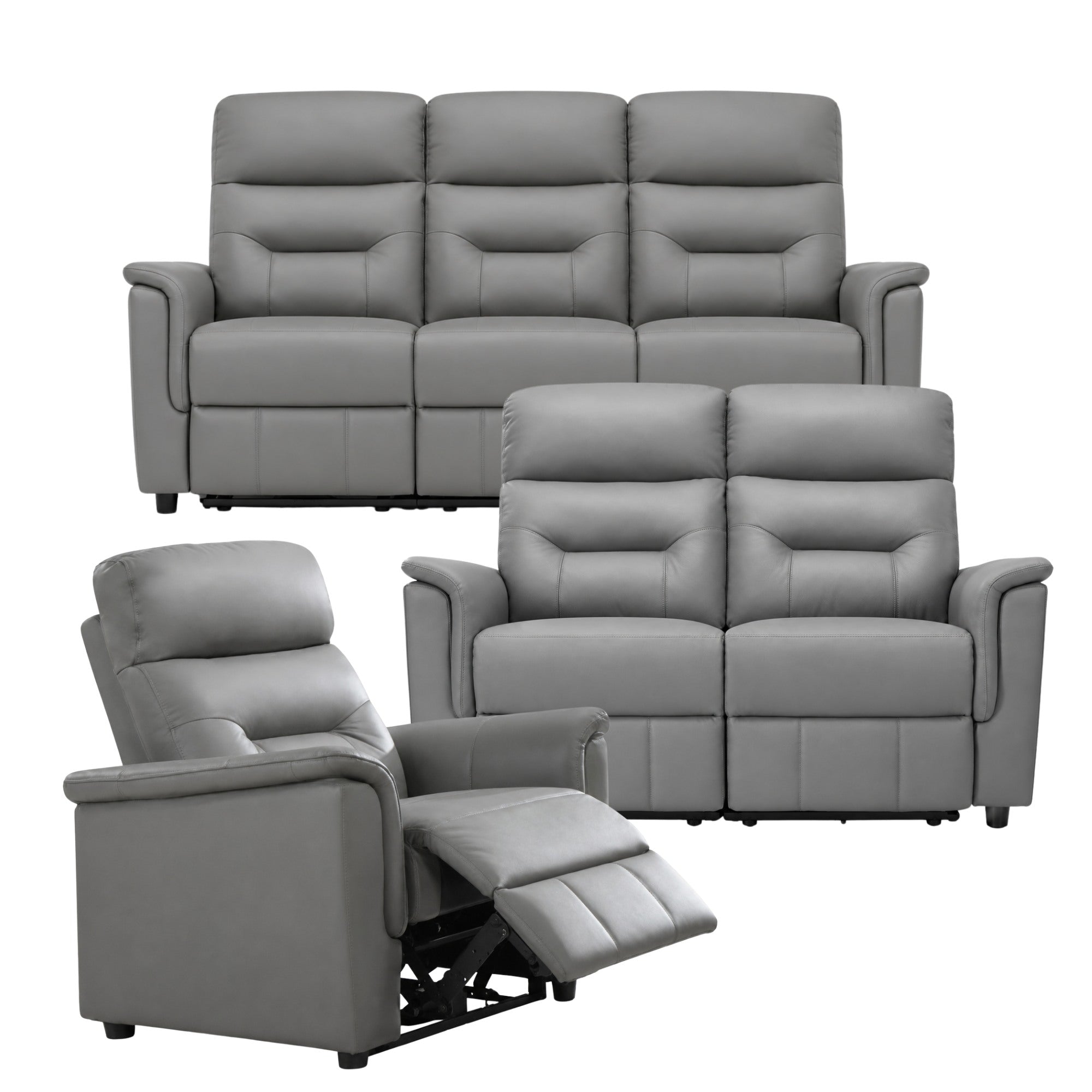 Serenity Genuine Leather Power Reclining Sofa Set Grey