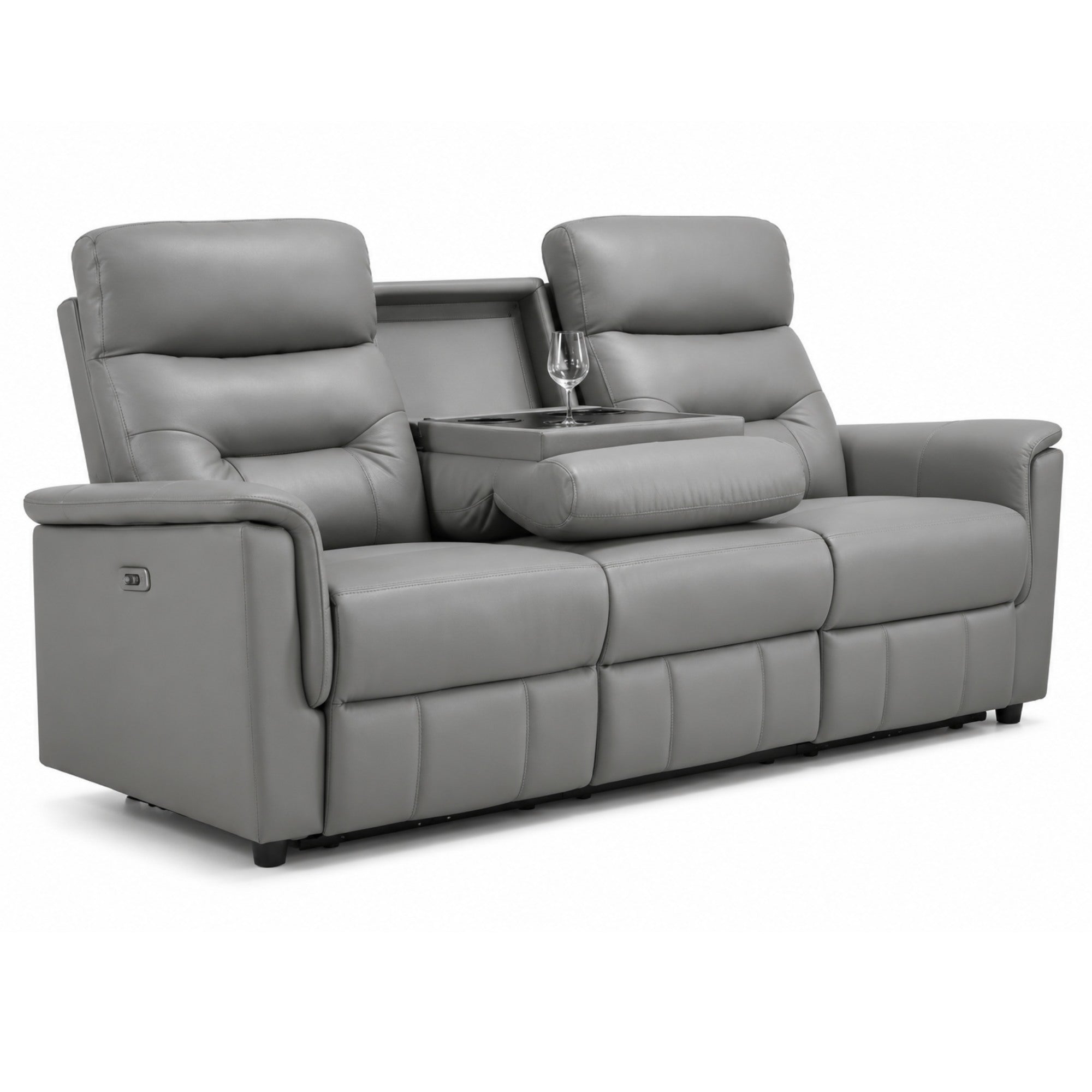 Serenity Genuine Leather Power Reclining Sofa Set Grey
