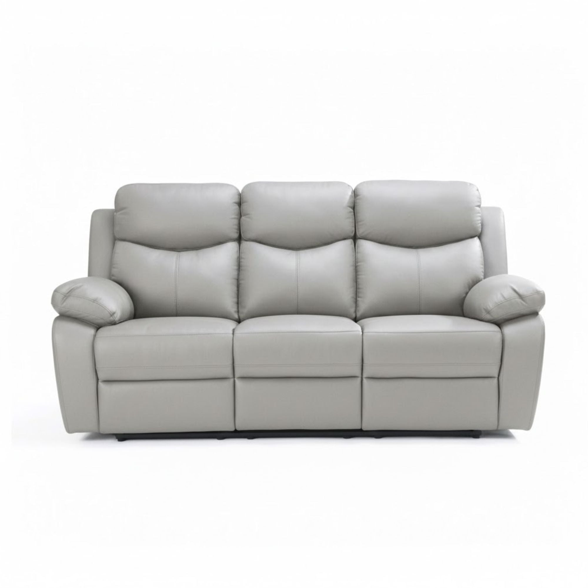 Light grey Axton Luxe leather power recliner sofa set by IFF, featuring plush cushions and modern design in a living room setting.