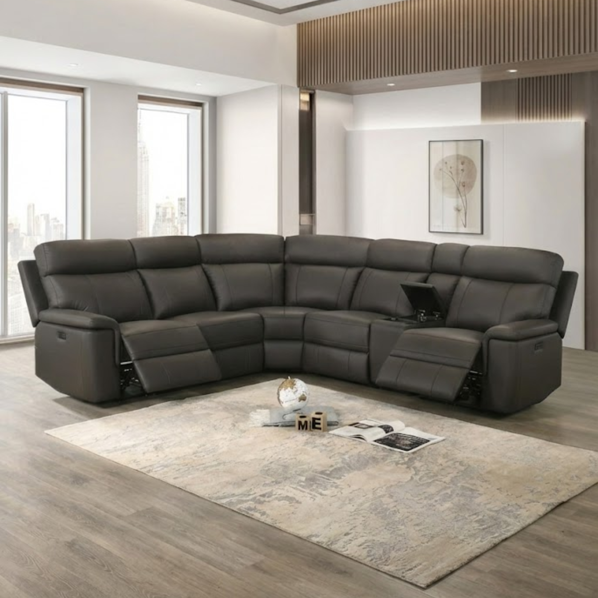 International Furniture Monaco 6-piece Power leather reclining sectional sofa with multiple seating sections and plush cushions.