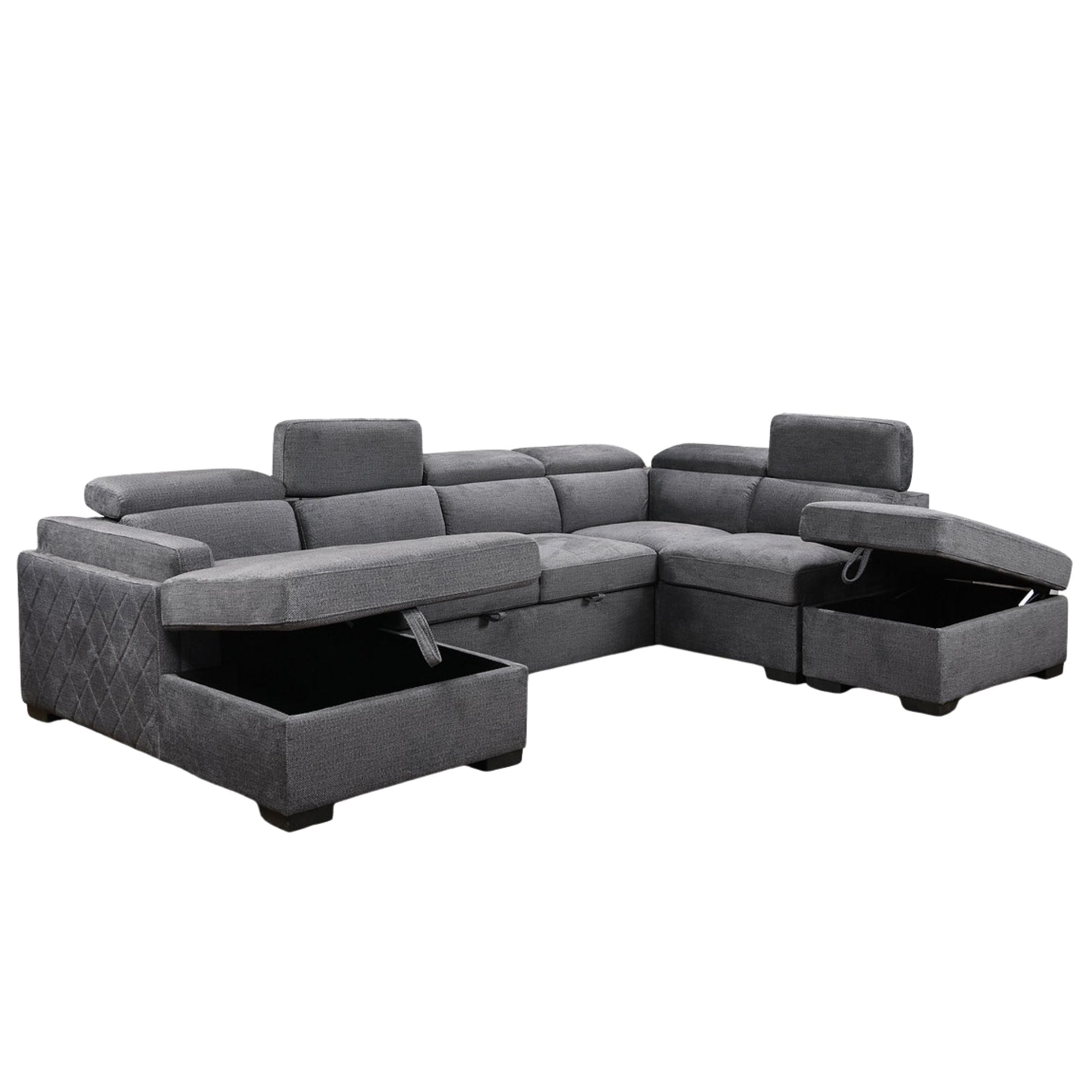 Soft grey Aurora LHF lift-up storage sectional sleeper by IFF, showing the spacious seating with built-in storage and sofa bed features.
