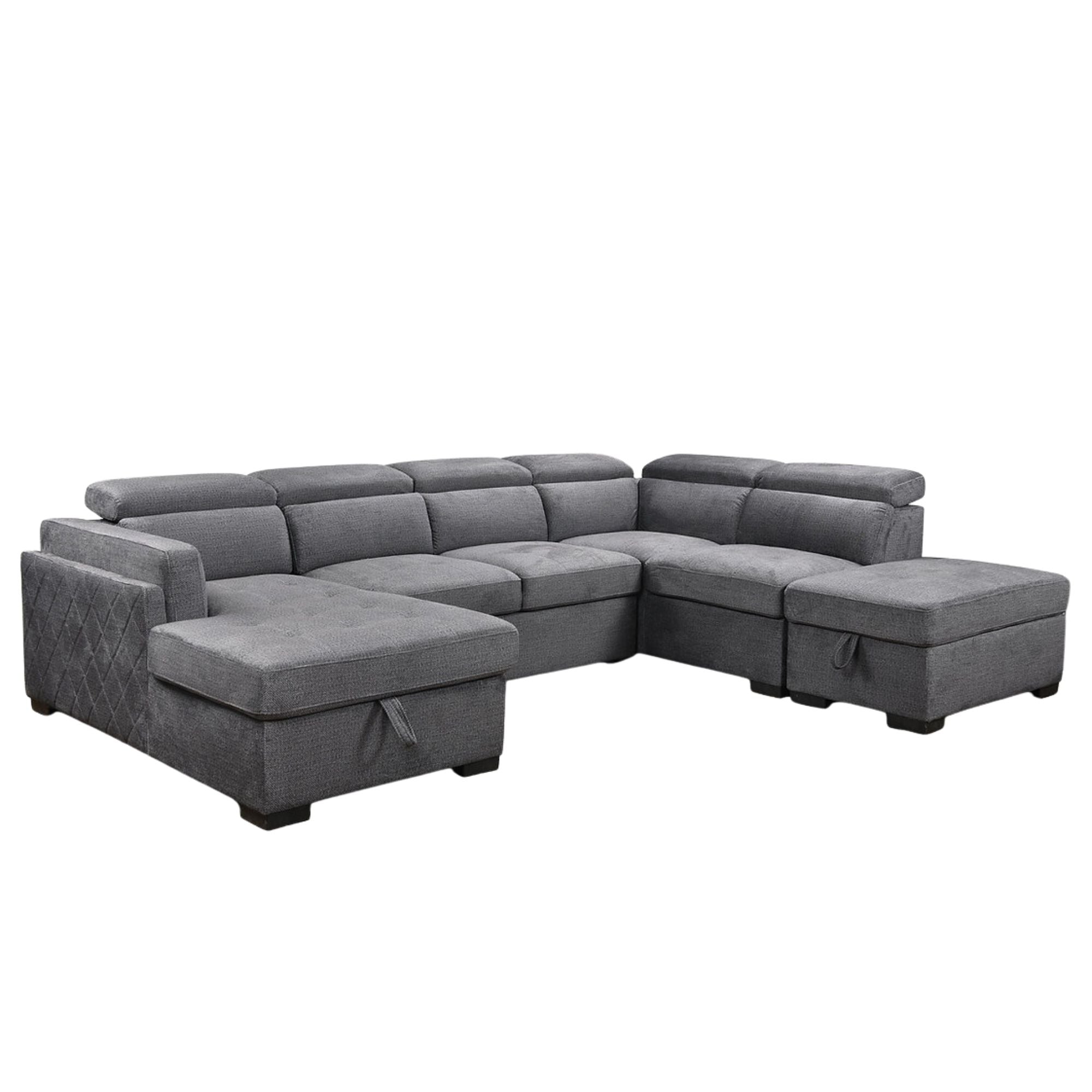 Soft grey Aurora LHF Lift-Up Storage Sectional Sleeper by IFF with plush cushions and modern design, shown from a side angle.