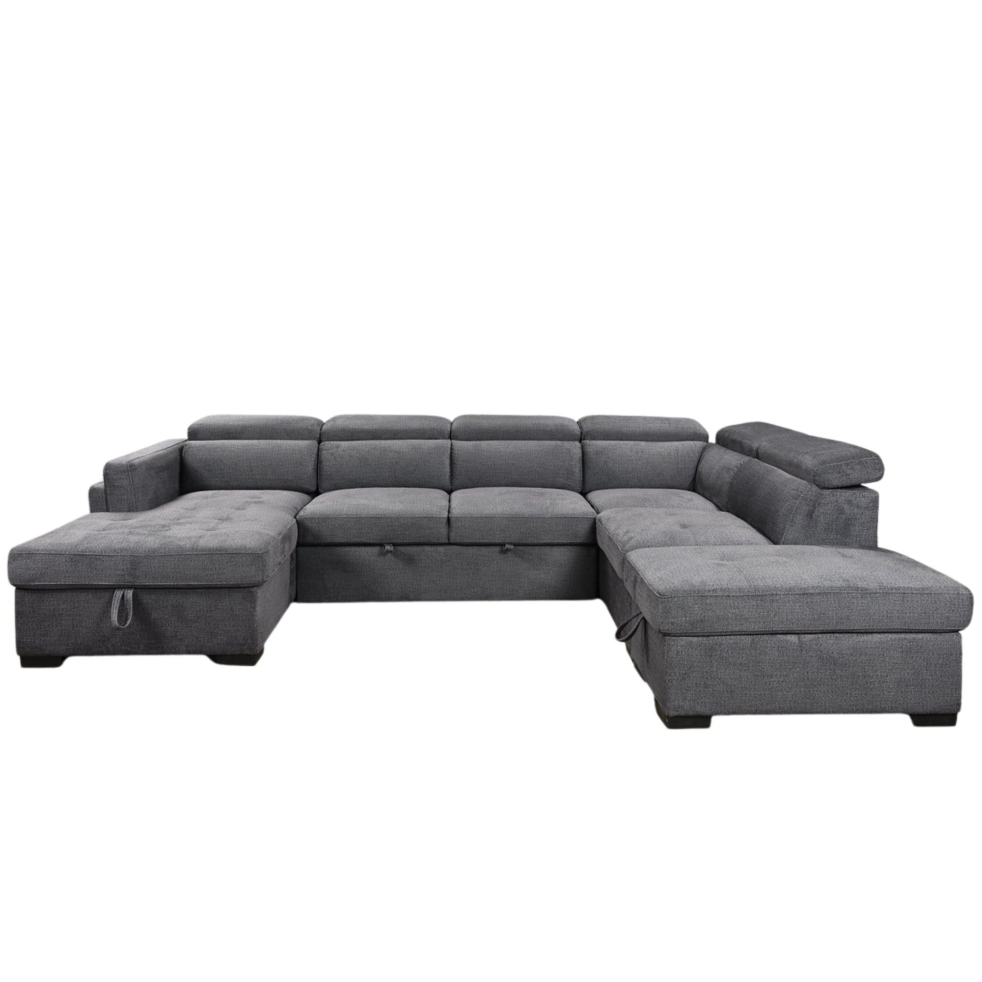 Iff Aurora LHF Lift-Up Storage Sectional Sleeper in soft grey fabric with plush cushions and modern design, shown with open storage.