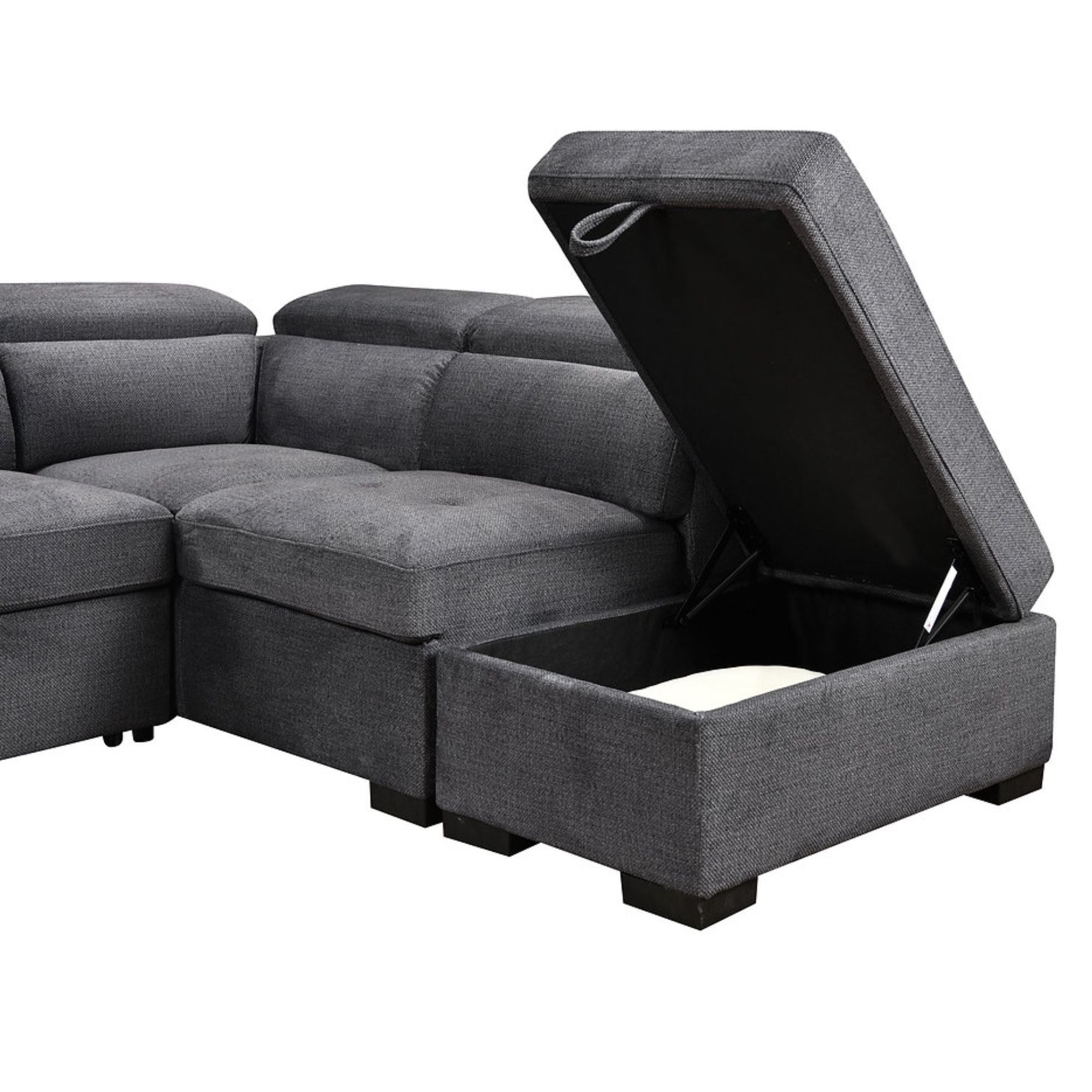 Soft grey Aurora LHF lift-up storage sectional sleeper by IFF, showing the sofa with storage compartments and plush cushions.