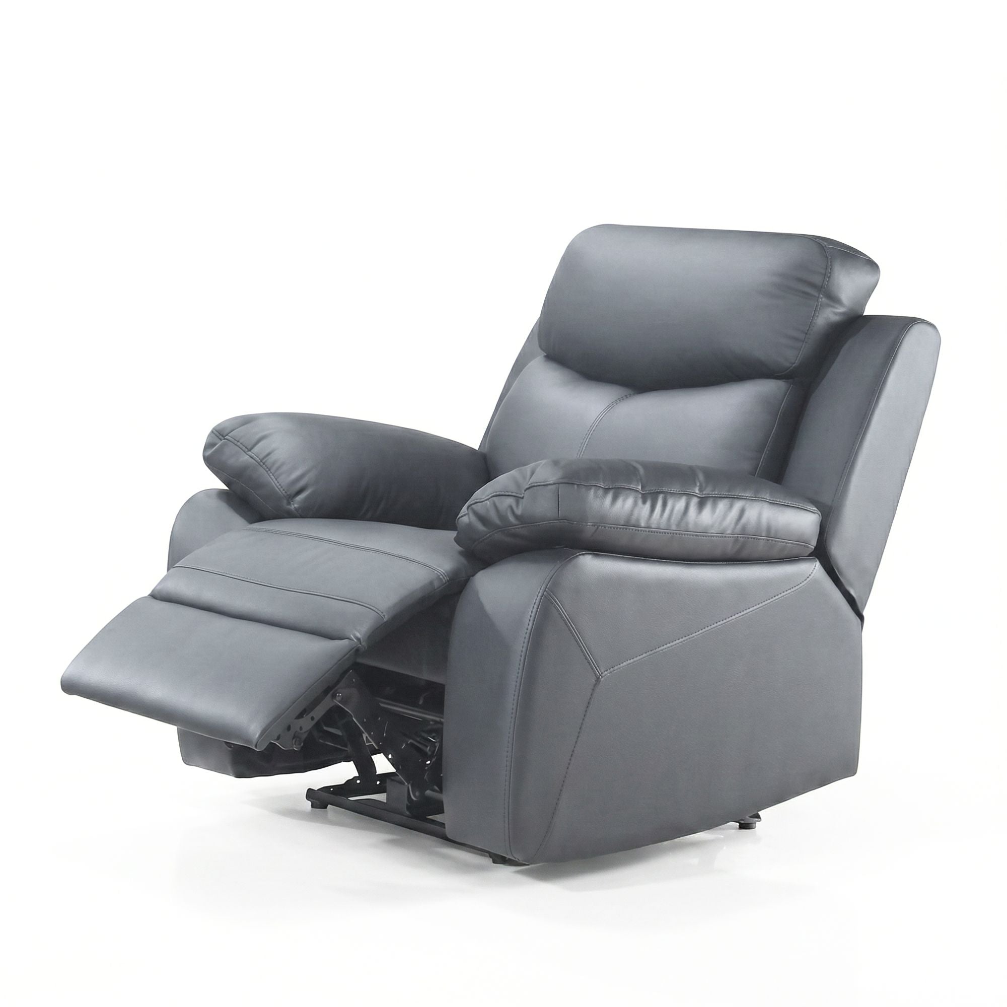 Dark grey Monarch Luxe leather power recliner sofa set by IFF, showing plush cushions and modern reclining design.