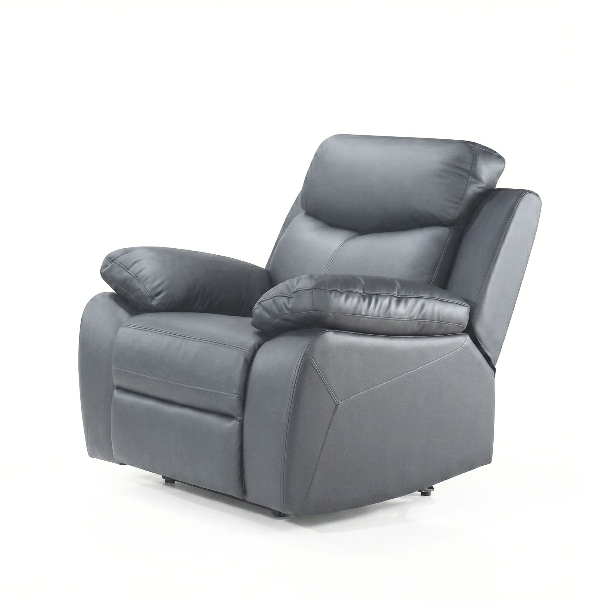Dark grey Monarch Luxe leather power recliner sofa set by IFF, showing plush cushions and reclining mechanism in a modern living room setting.