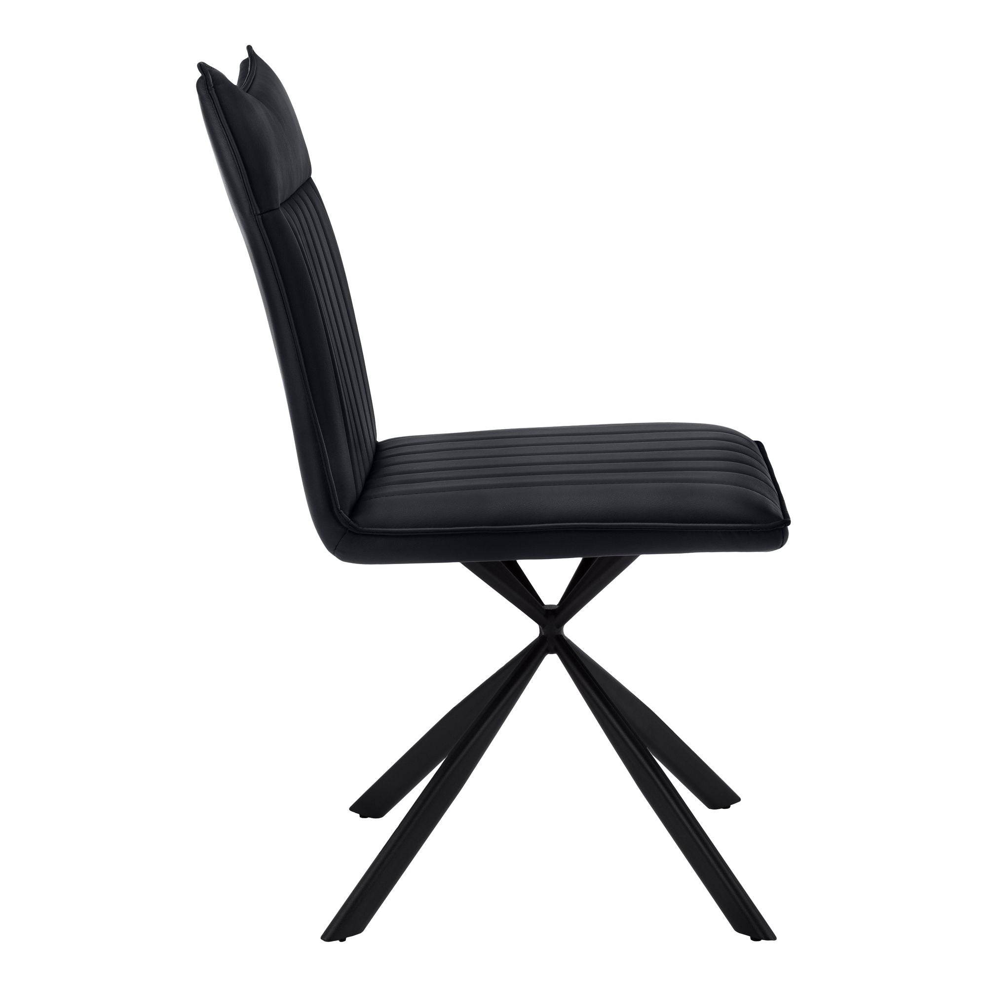 Set of two black leather-look dining chairs with starburst metal bases by Monarch Specialties, showcasing modern seating design.
