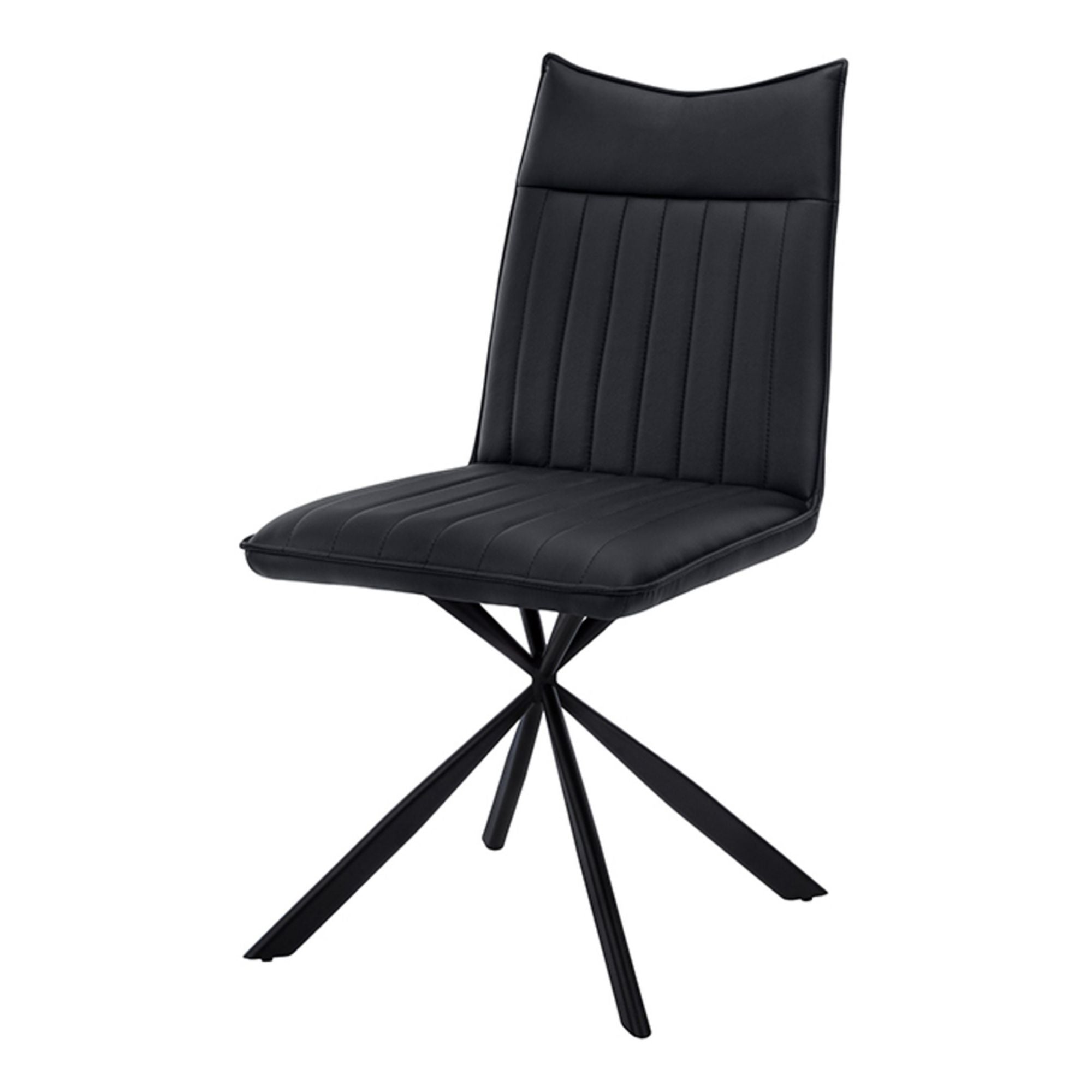 Pair of black leather-look dining chairs with starburst metal bases by Monarch Specialties, showcasing modern seating design.