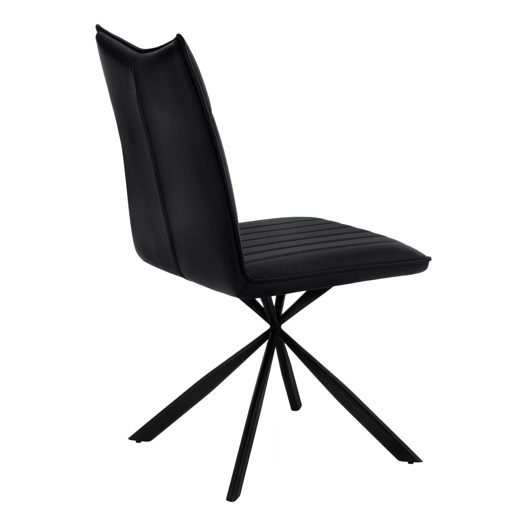 Pair of black leather-look dining chairs with starburst metal bases from Monarch Specialties, showcasing modern, stylish design.