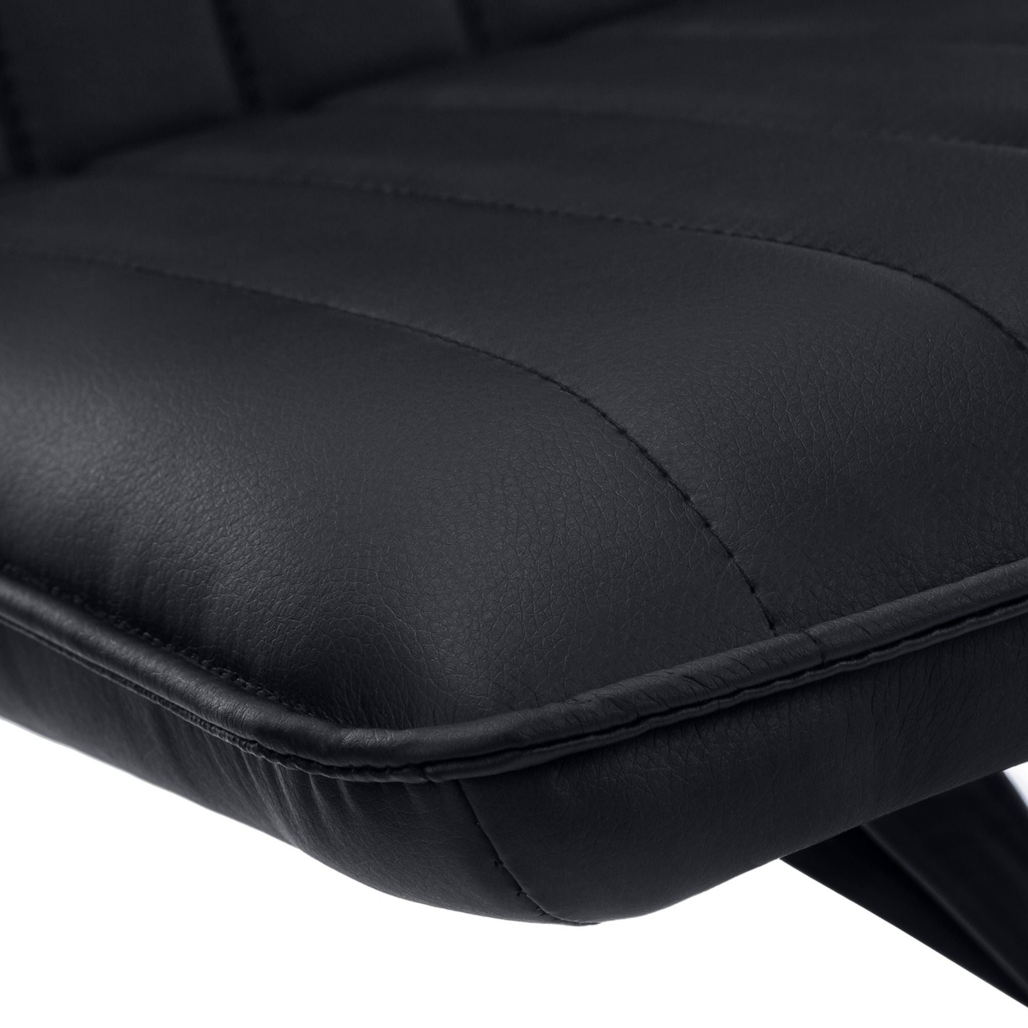 Set of two black leather-look dining chairs with starburst metal bases, stylish and modern Monarch Specialties dining room seats.