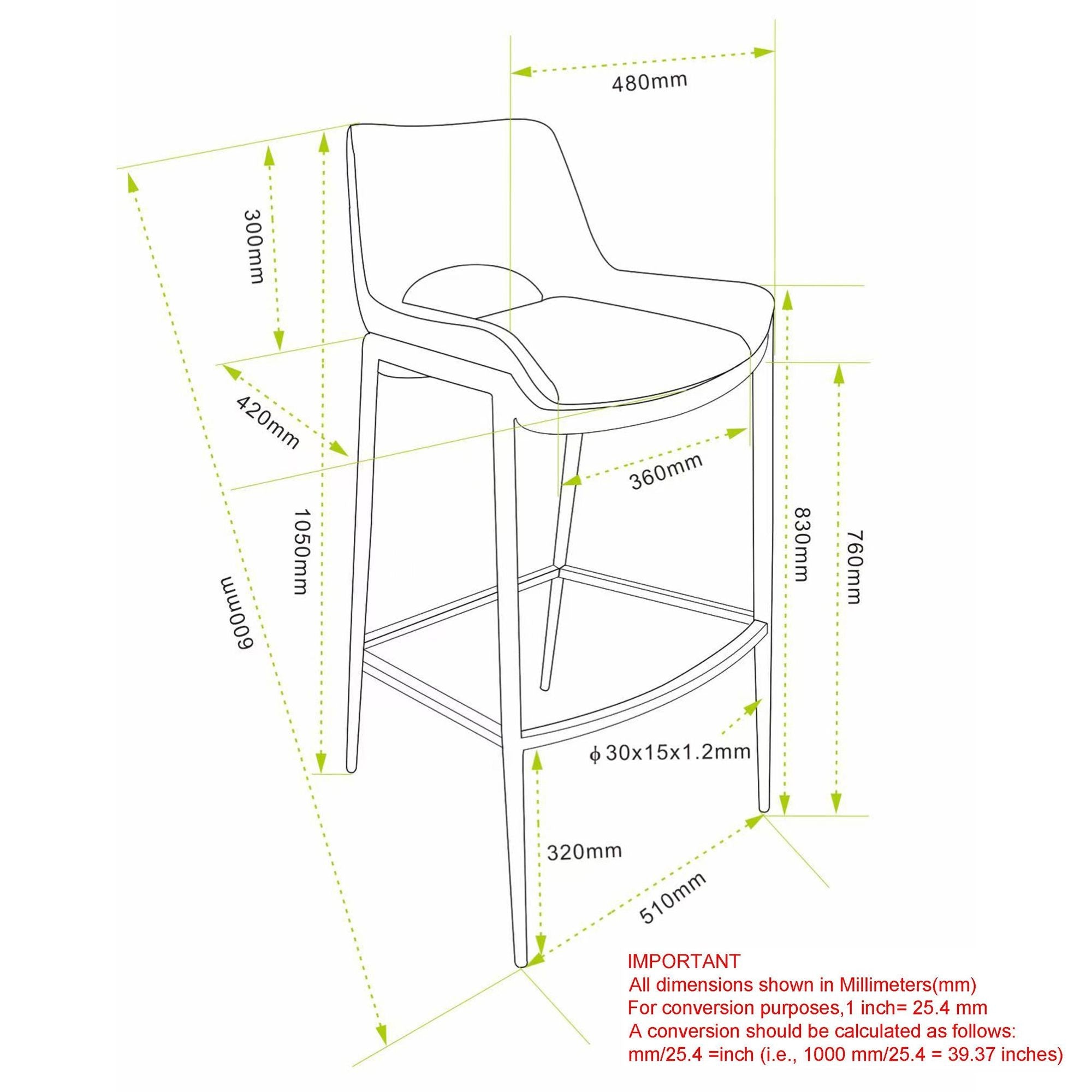Tabouret de bar réglable Mabel – Vert (Lot de 2)