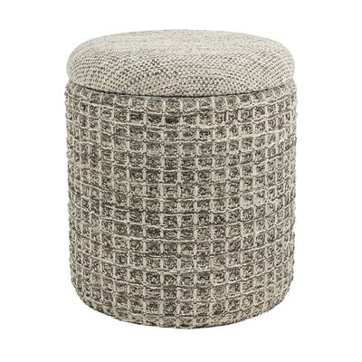 Indigo Round Storage Ottoman – Beige Charcoal