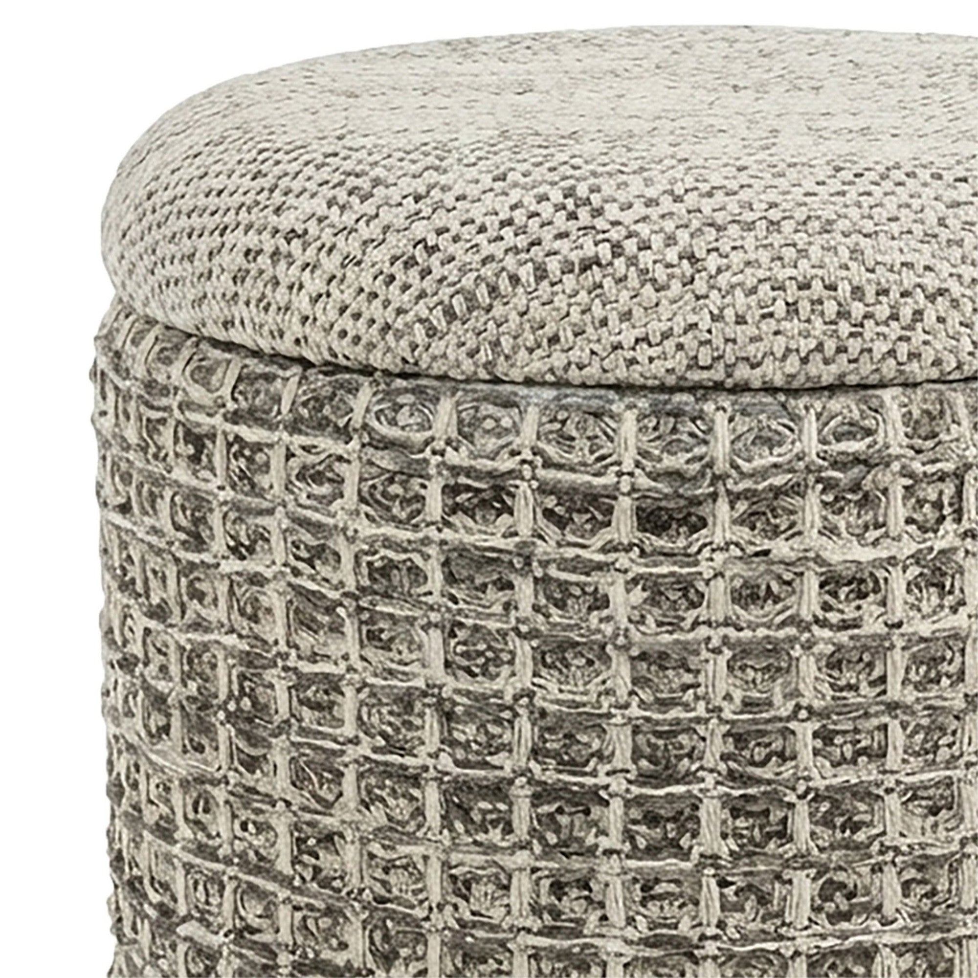 Indigo Round Storage Ottoman – Beige Charcoal