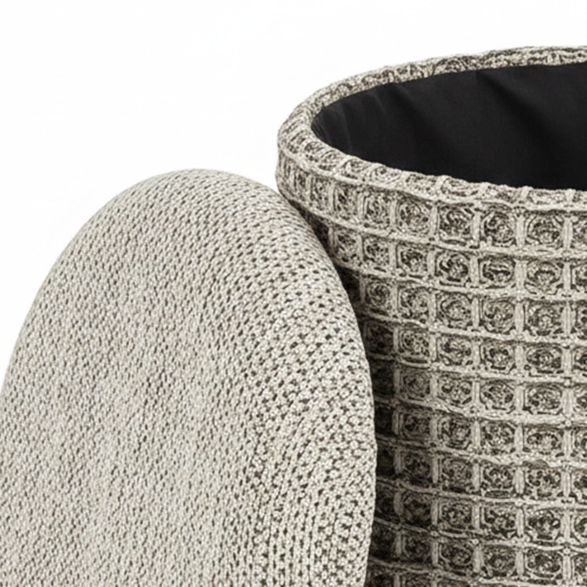 Indigo Round Storage Ottoman – Beige Charcoal