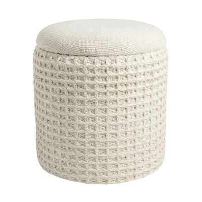 Indigo Round Storage Ottoman – Ivory