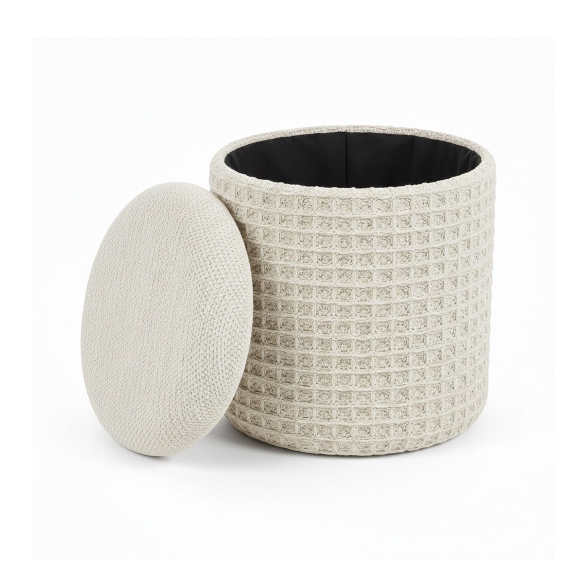 Indigo Round Storage Ottoman – Ivory