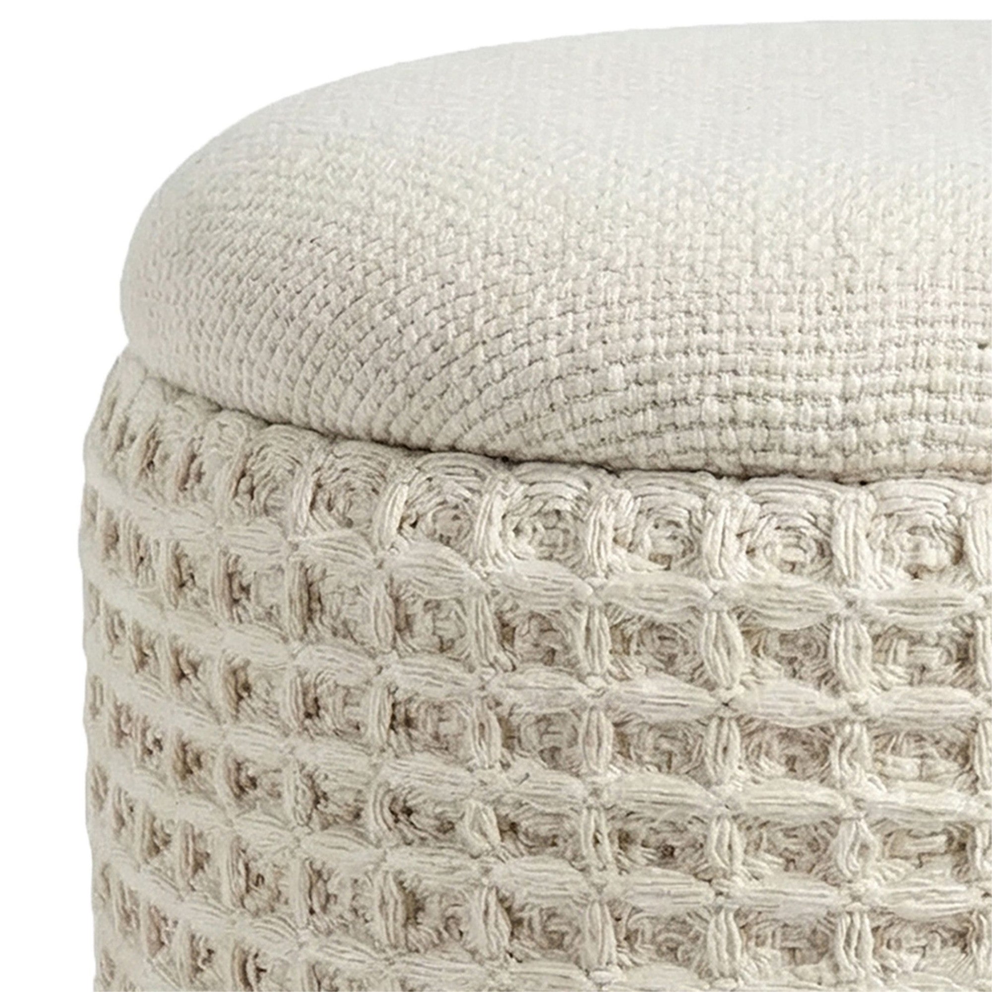 Indigo Round Storage Ottoman – Ivory