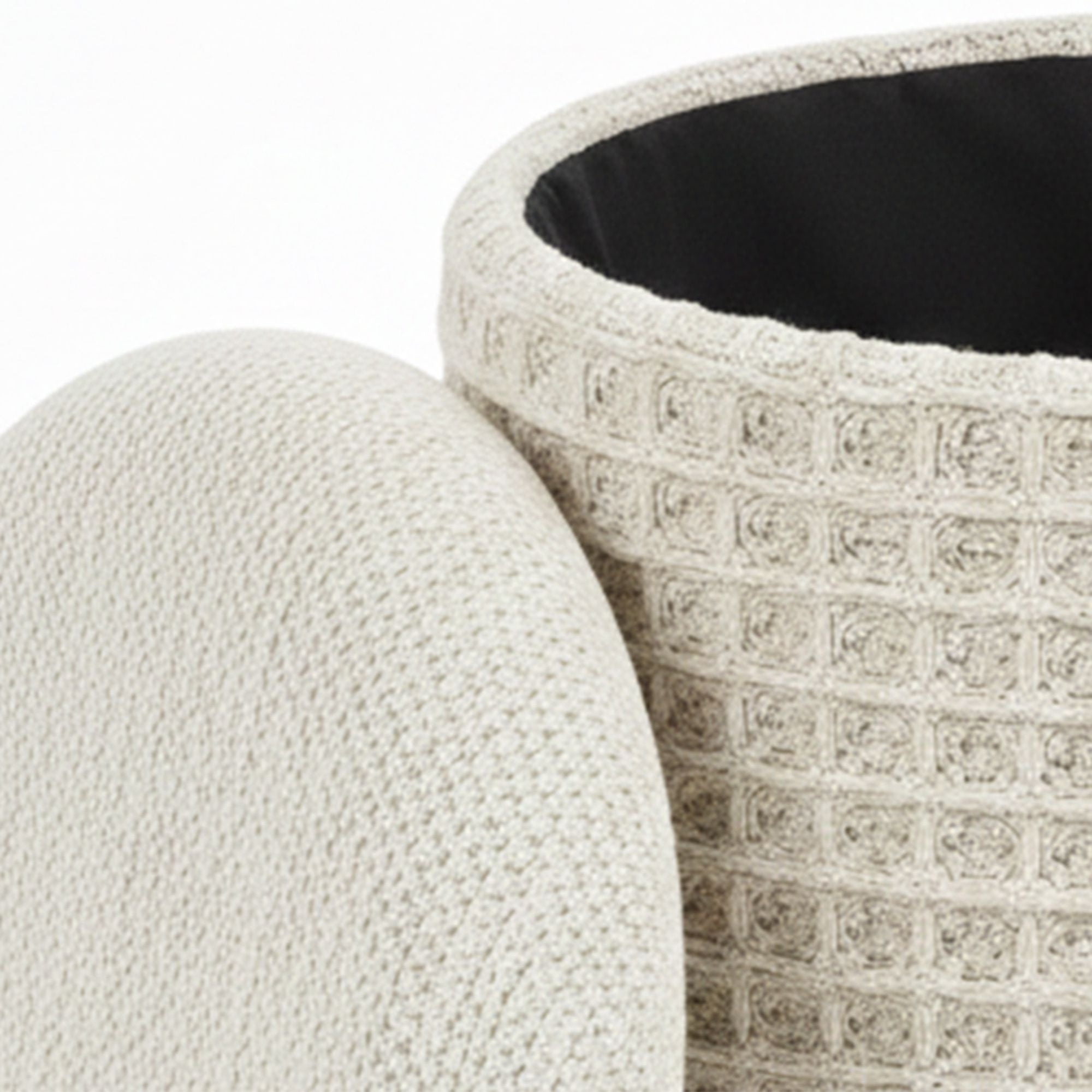 Indigo Round Storage Ottoman – Ivory