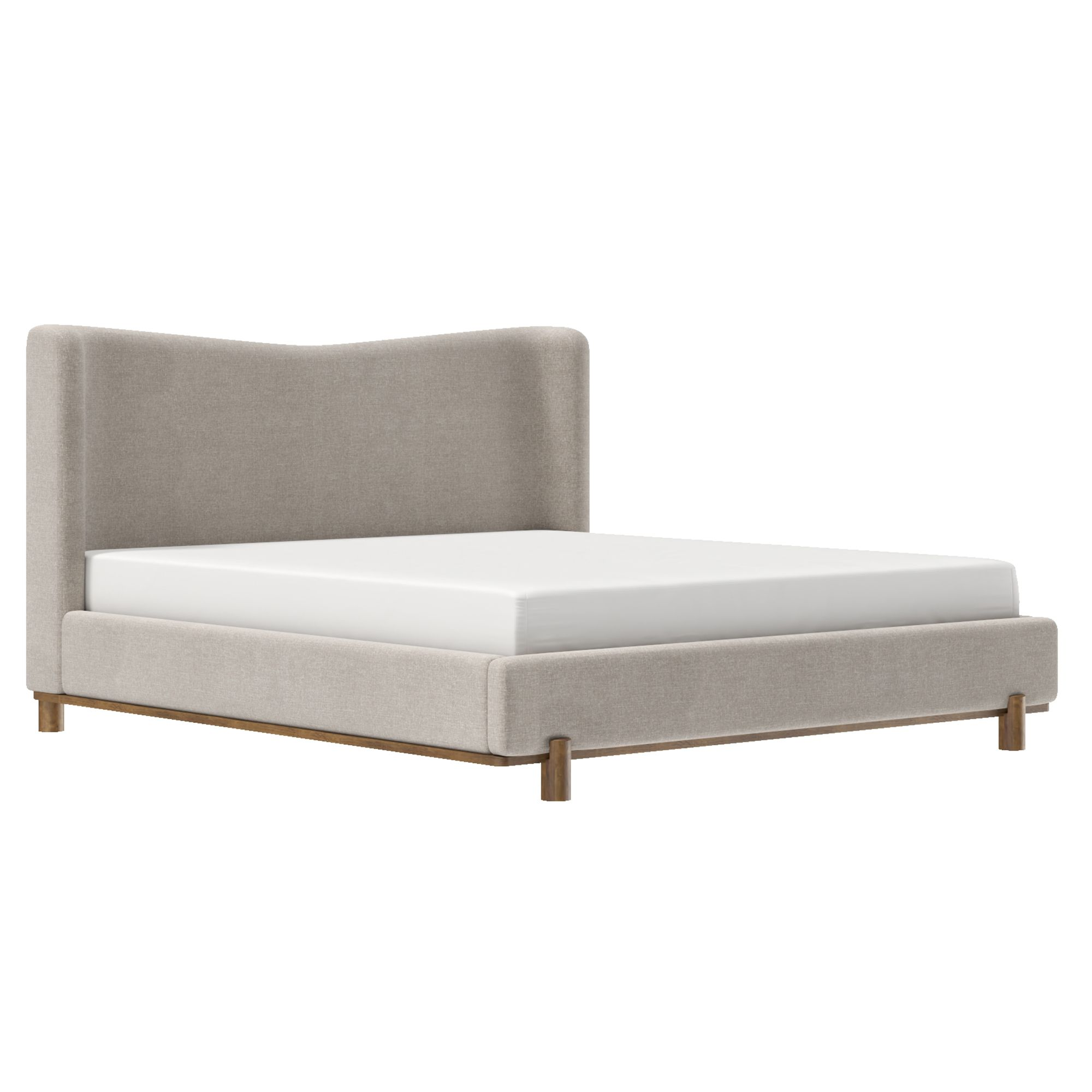 Dark beige fabric Isadora platform bed by World Wide, showcasing a modern upholstered bed frame with clean lines and a sleek design.
