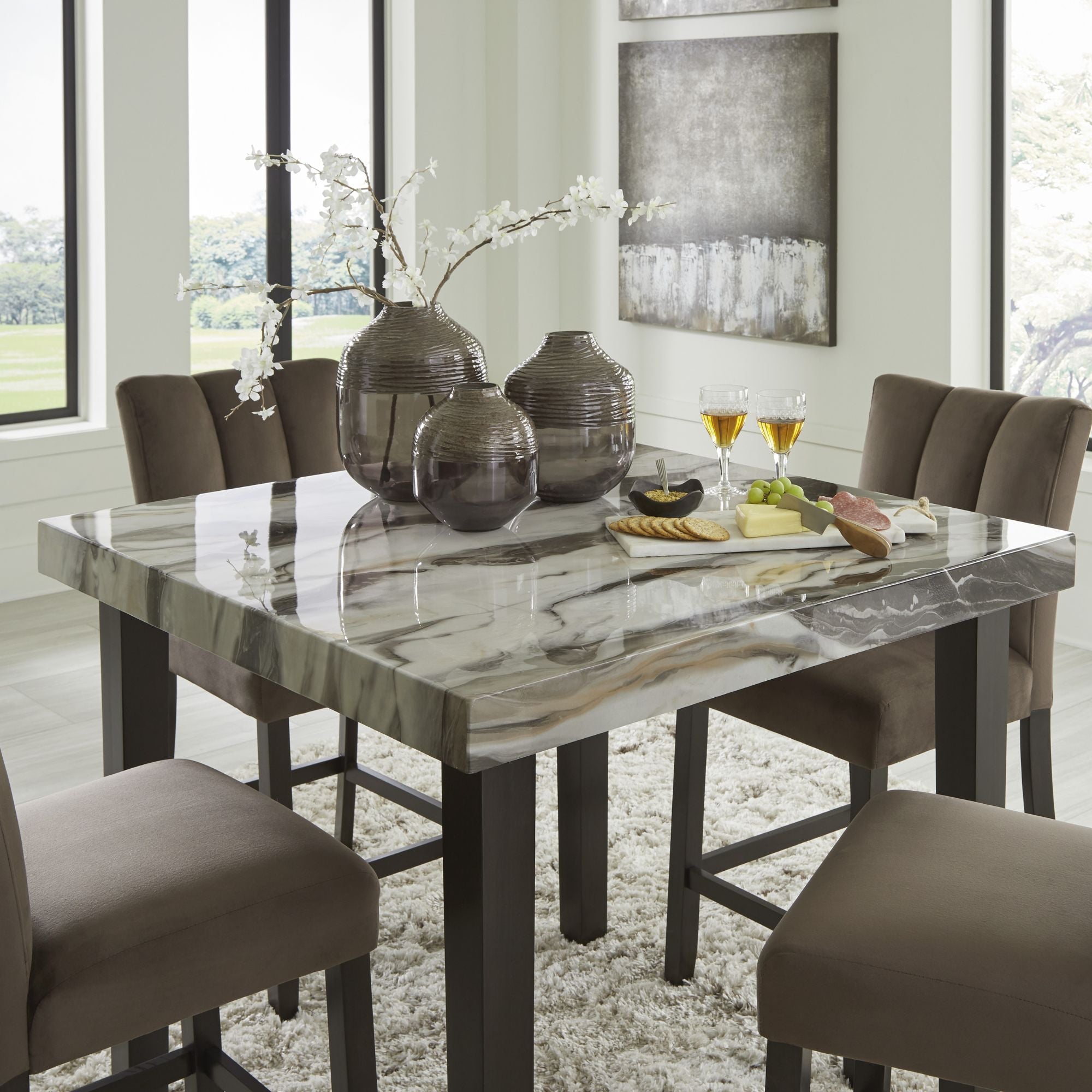 Signature Ashley Jeshina square DRM counter height dining table with a modern design and sturdy wood finish.