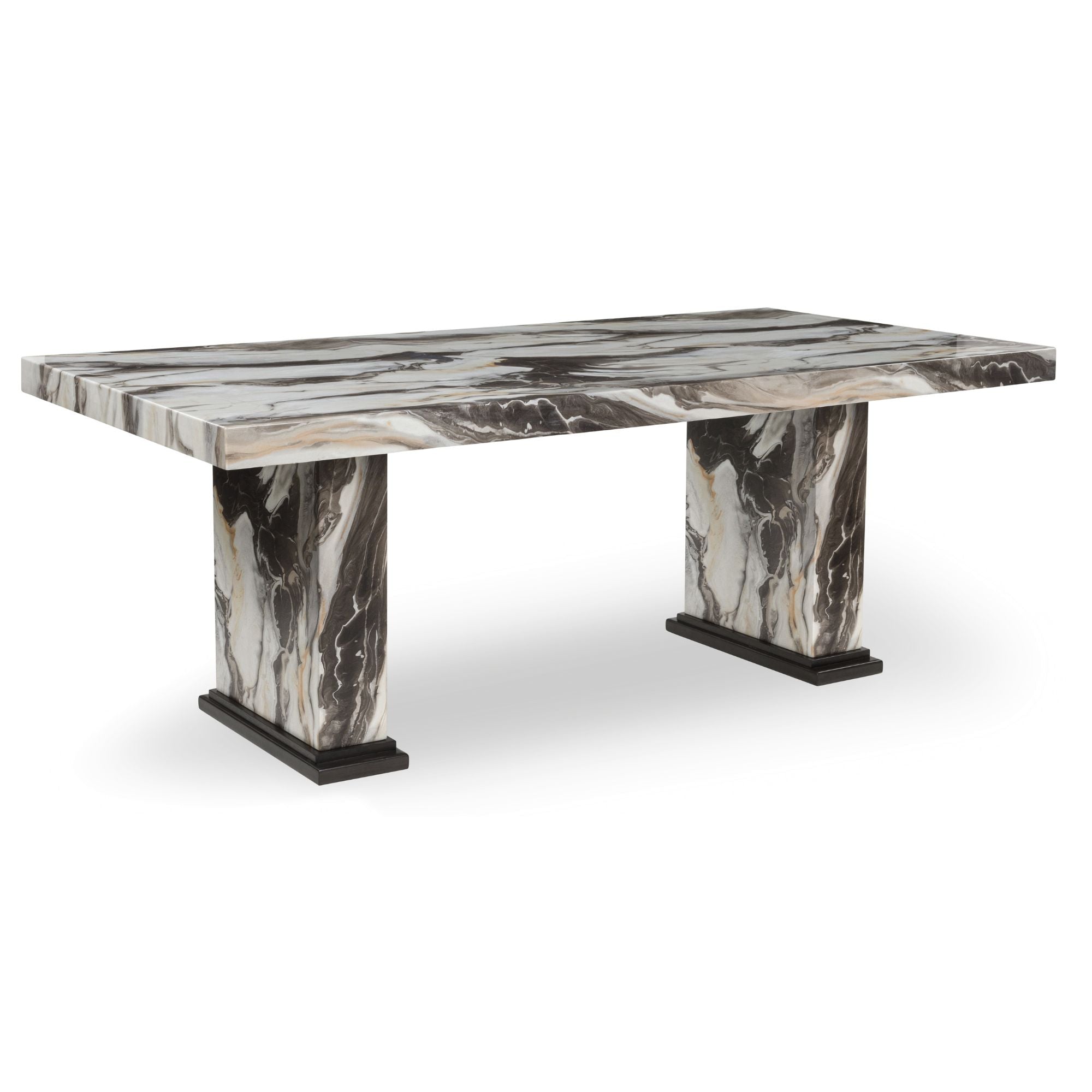 Jeshina marble look dining table by Signature Ashley, showing a sleek rectangular table with a marble-inspired surface and modern legs.