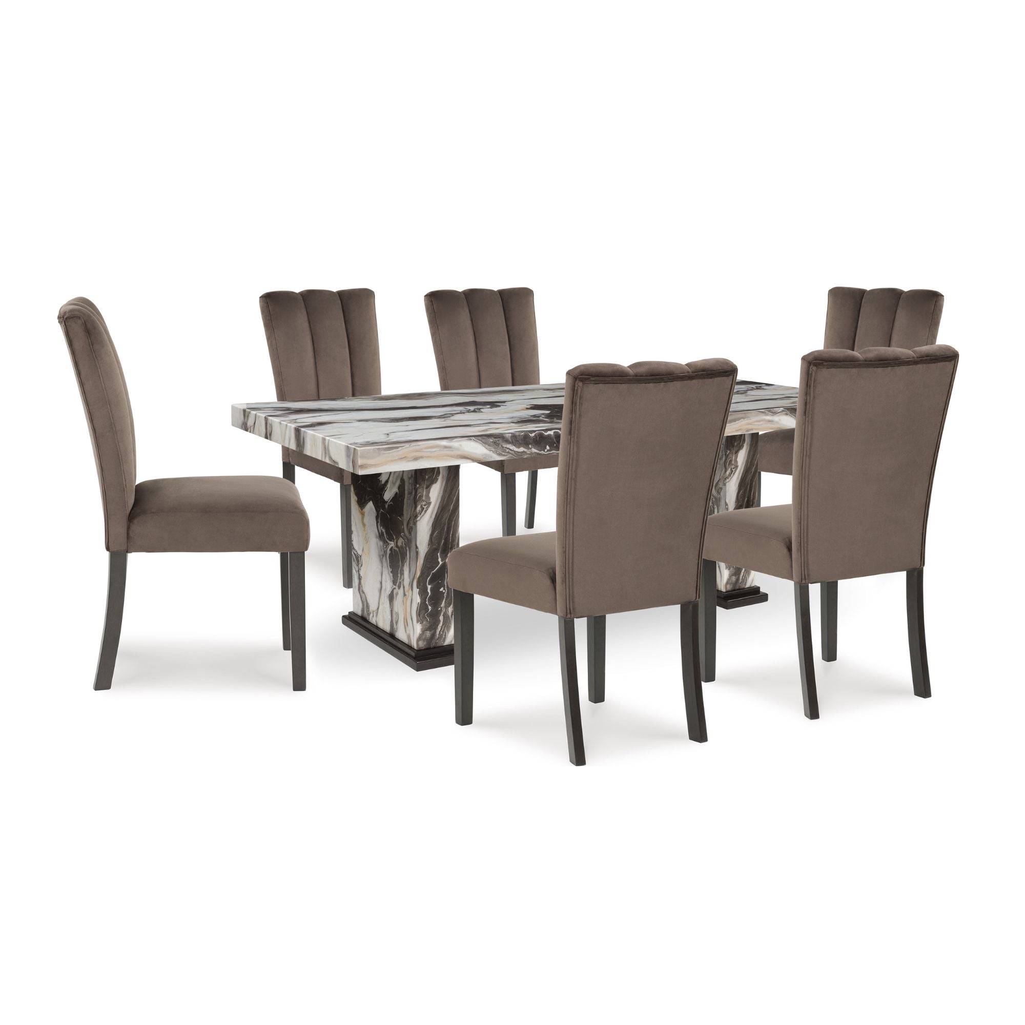 Jeshina marble look dining table by Signature Ashley, showcasing a sleek, modern design with a smooth marble finish and sturdy legs.