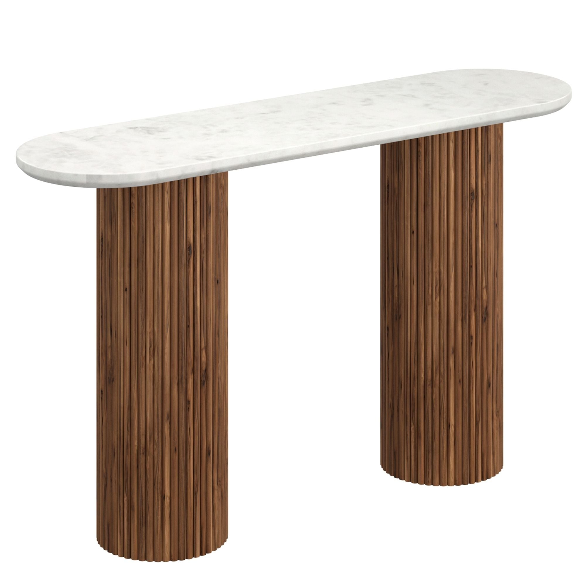 Jilsa 50-Inch Marble Console Table in Walnut and White