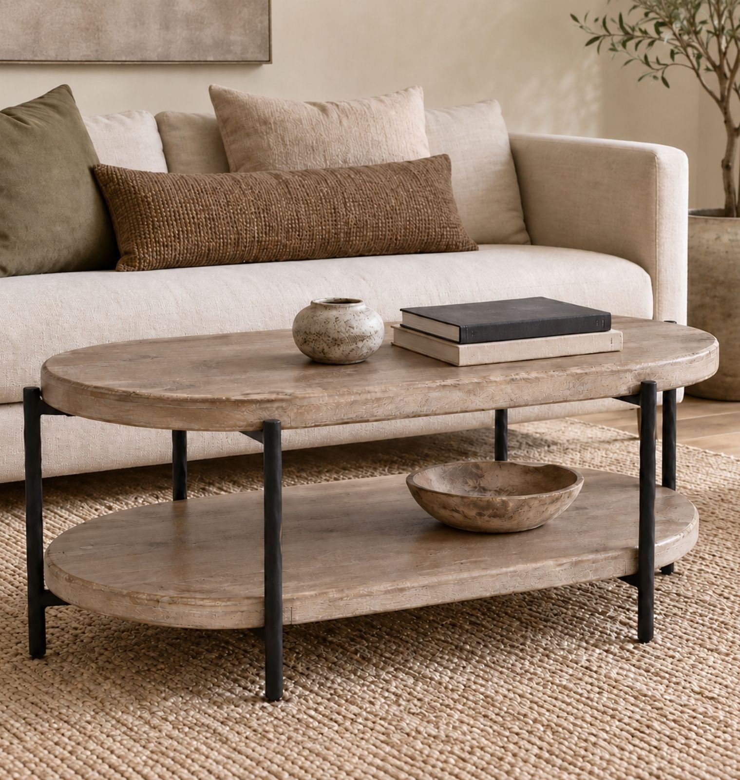 Johar Oval Coffee Table in Natural and Black (pre-order)