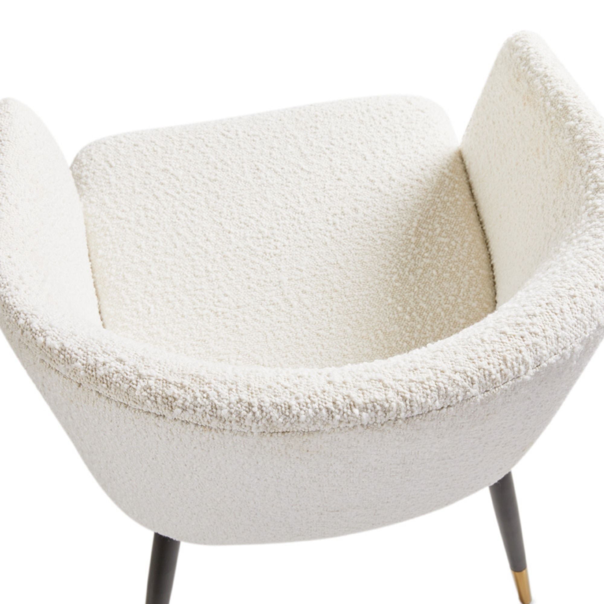 White Jordan dining chair by Xcella featuring a plush boucle fabric and modern design, perfect for contemporary dining rooms.