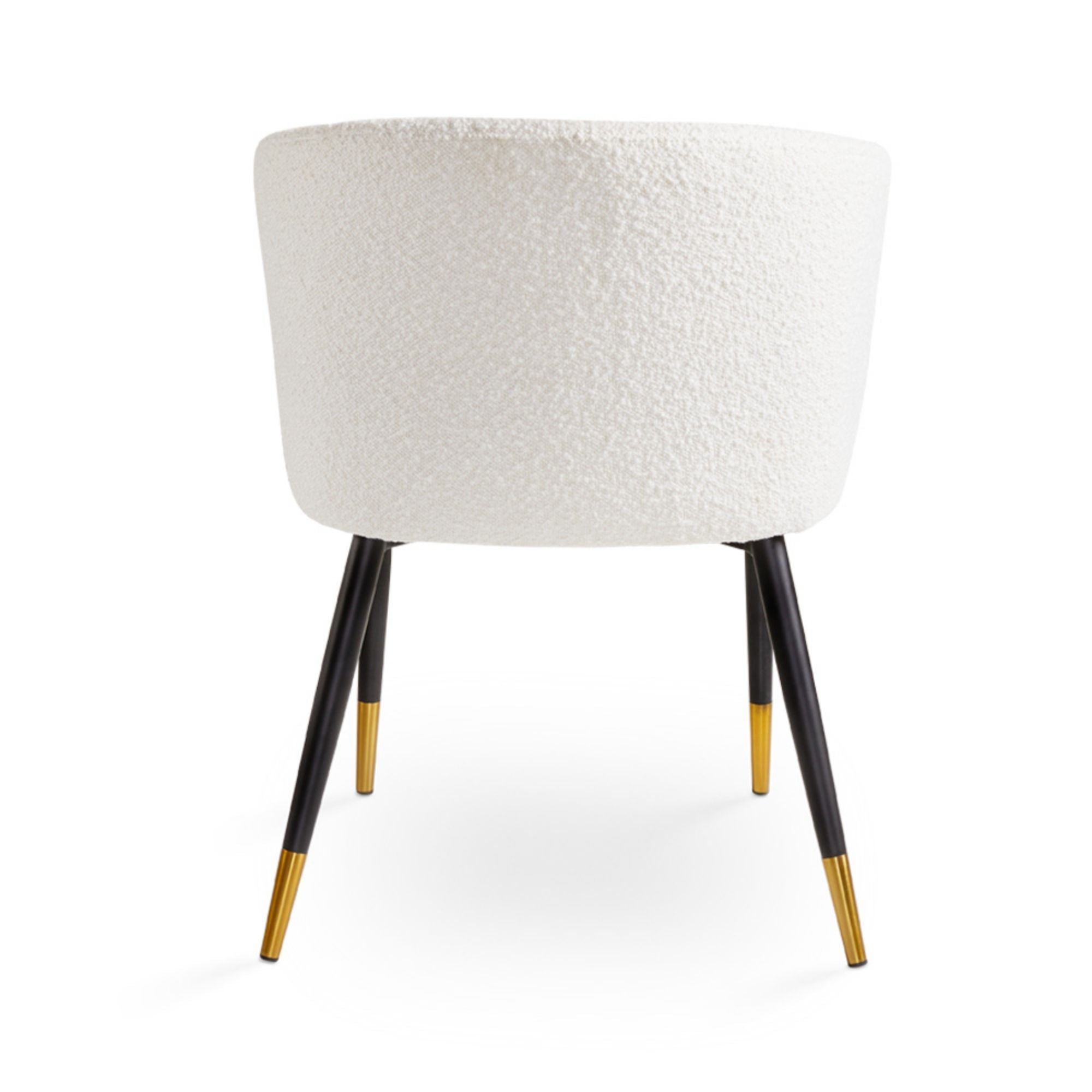 White boucle Jordan dining chair by Xcella with modern design and cushioned seat, ideal for contemporary dining rooms.