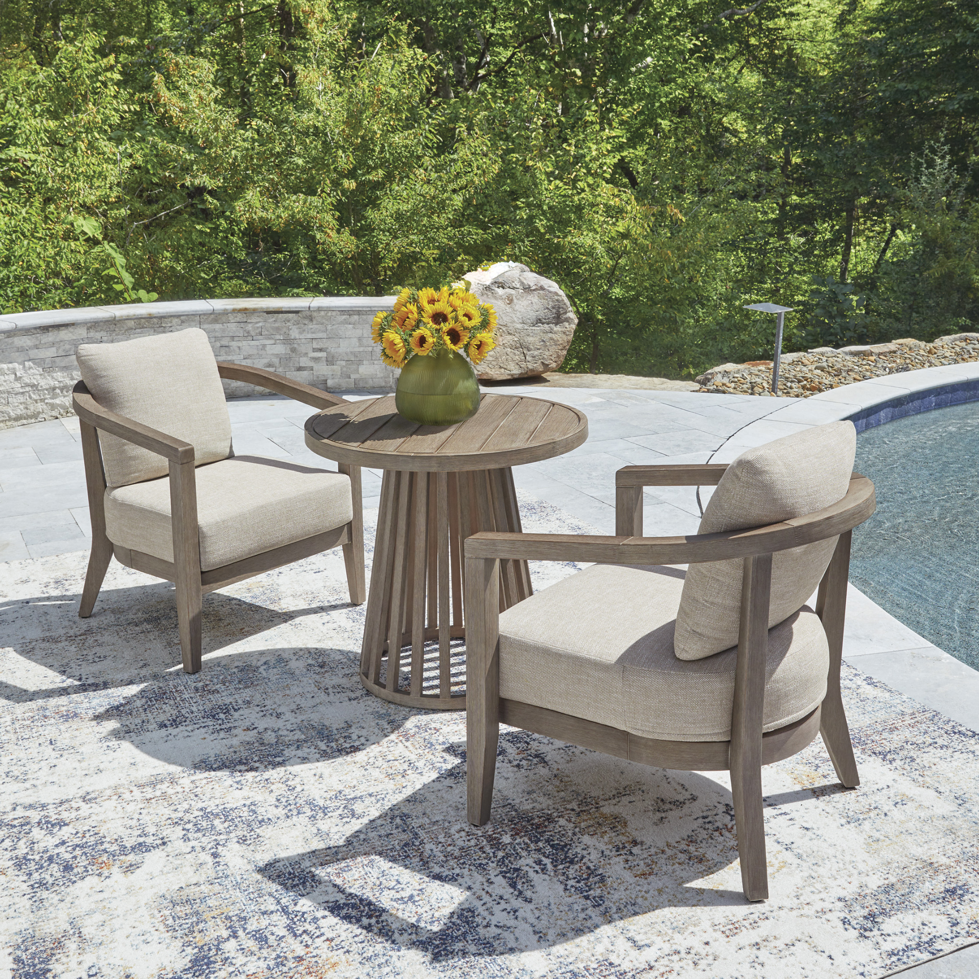 Joy Lagoon 3-Piece Chairs w/CUSH/Table Set